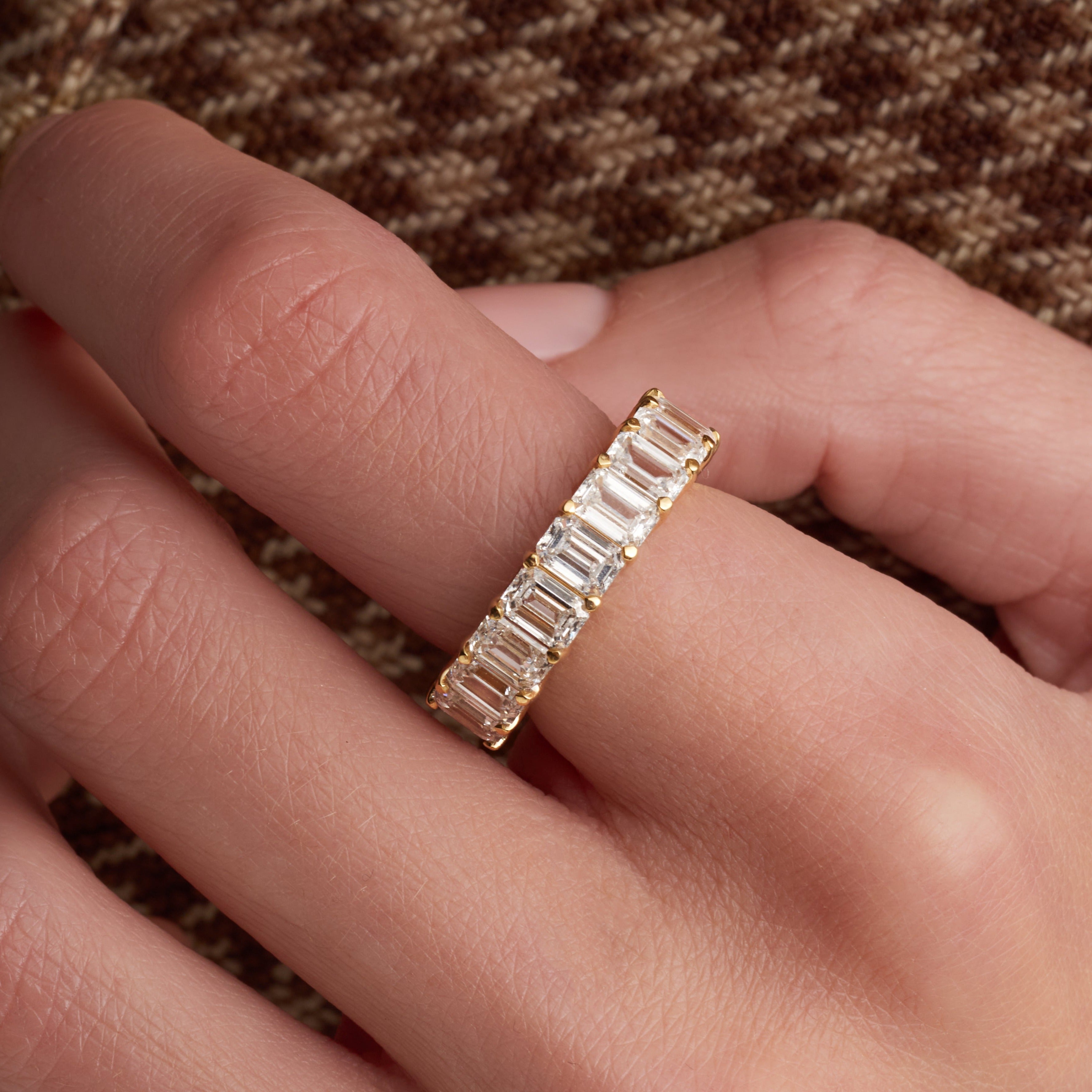 Emerald Cut Diamond Yellow Gold Half Eternity Band