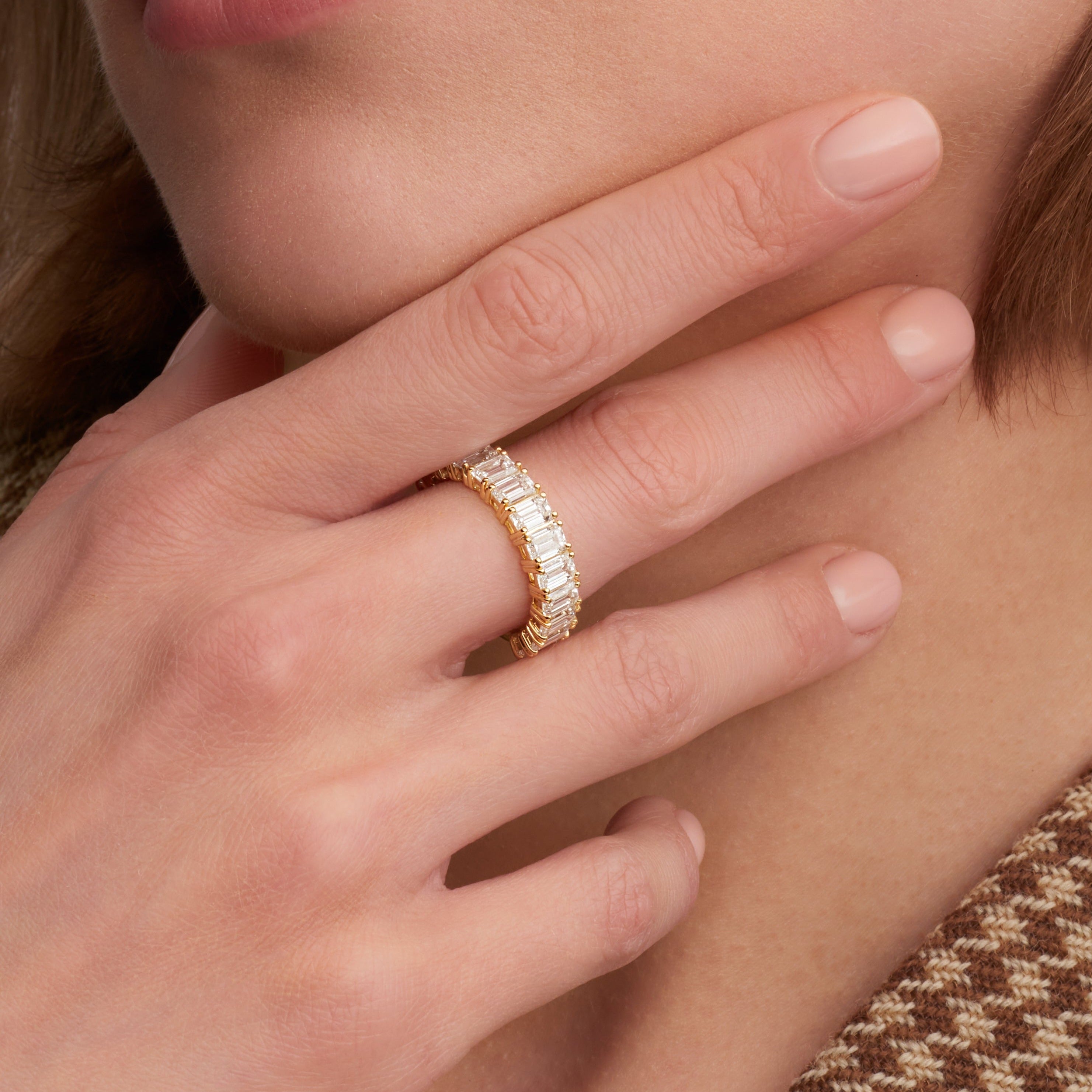 Emerald Cut Diamond Yellow Gold Half Eternity Band