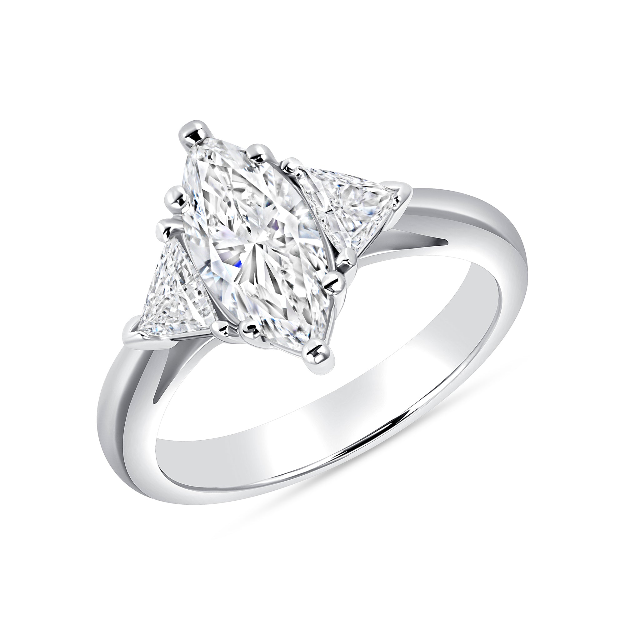 Marquise Cut Diamond Ring with Trillion-Cut Side Stones in Platinum