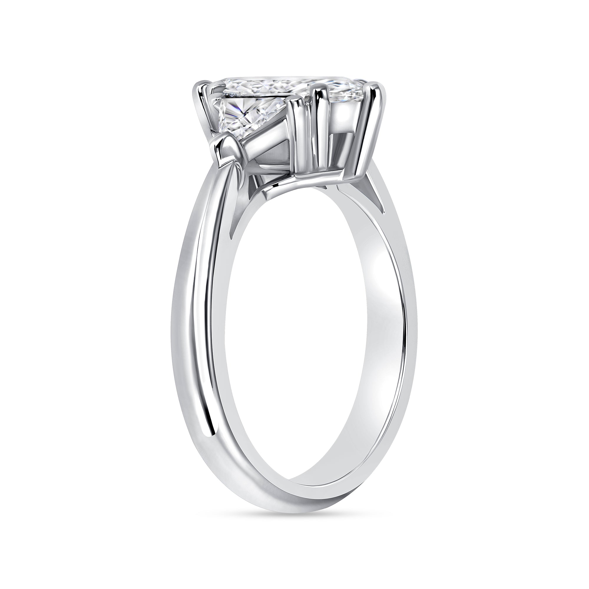 Marquise Cut Diamond Ring with Trillion-Cut Side Stones in Platinum