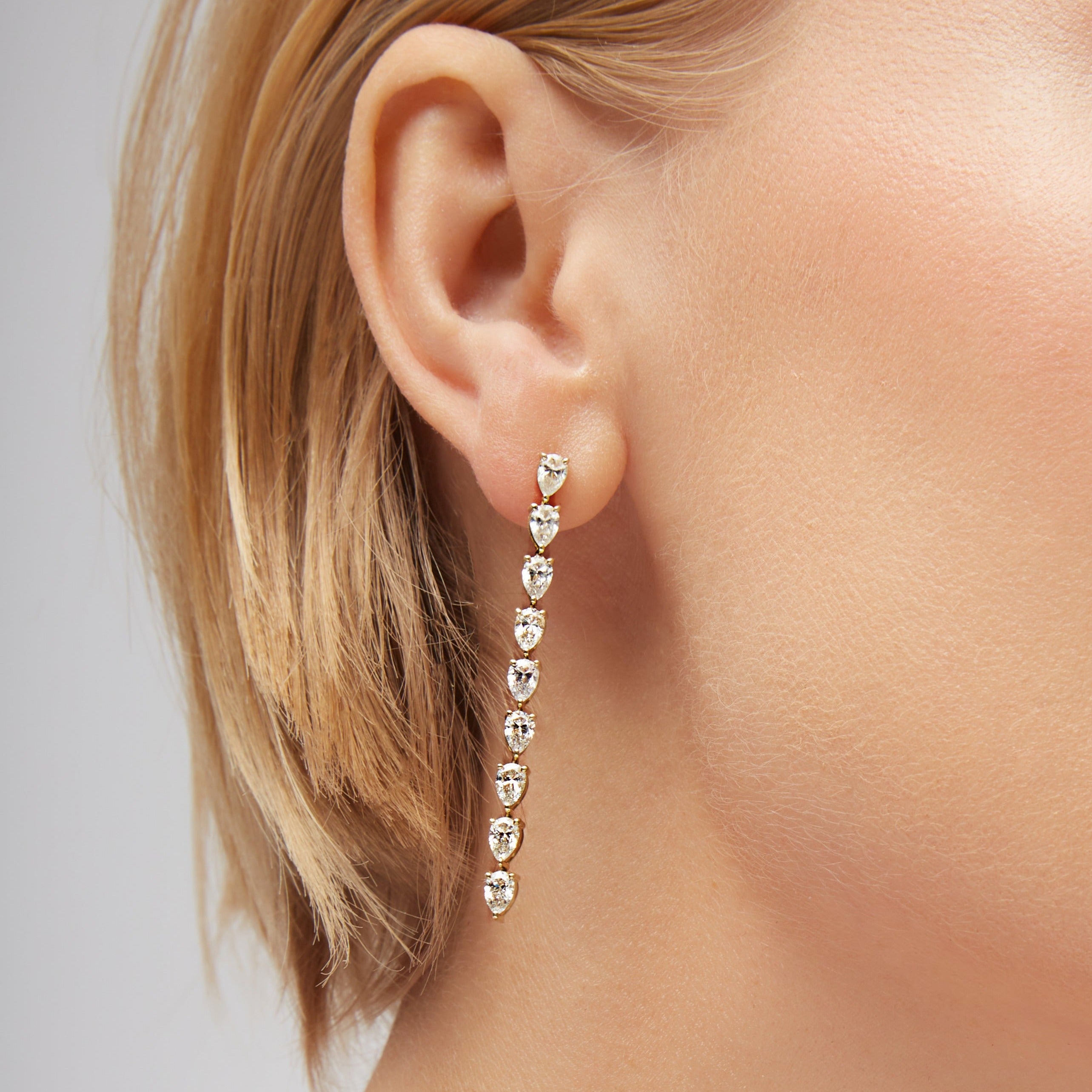 Pear Shaped Diamond Shoulder Duster Earrings in 18K Yellow Gold