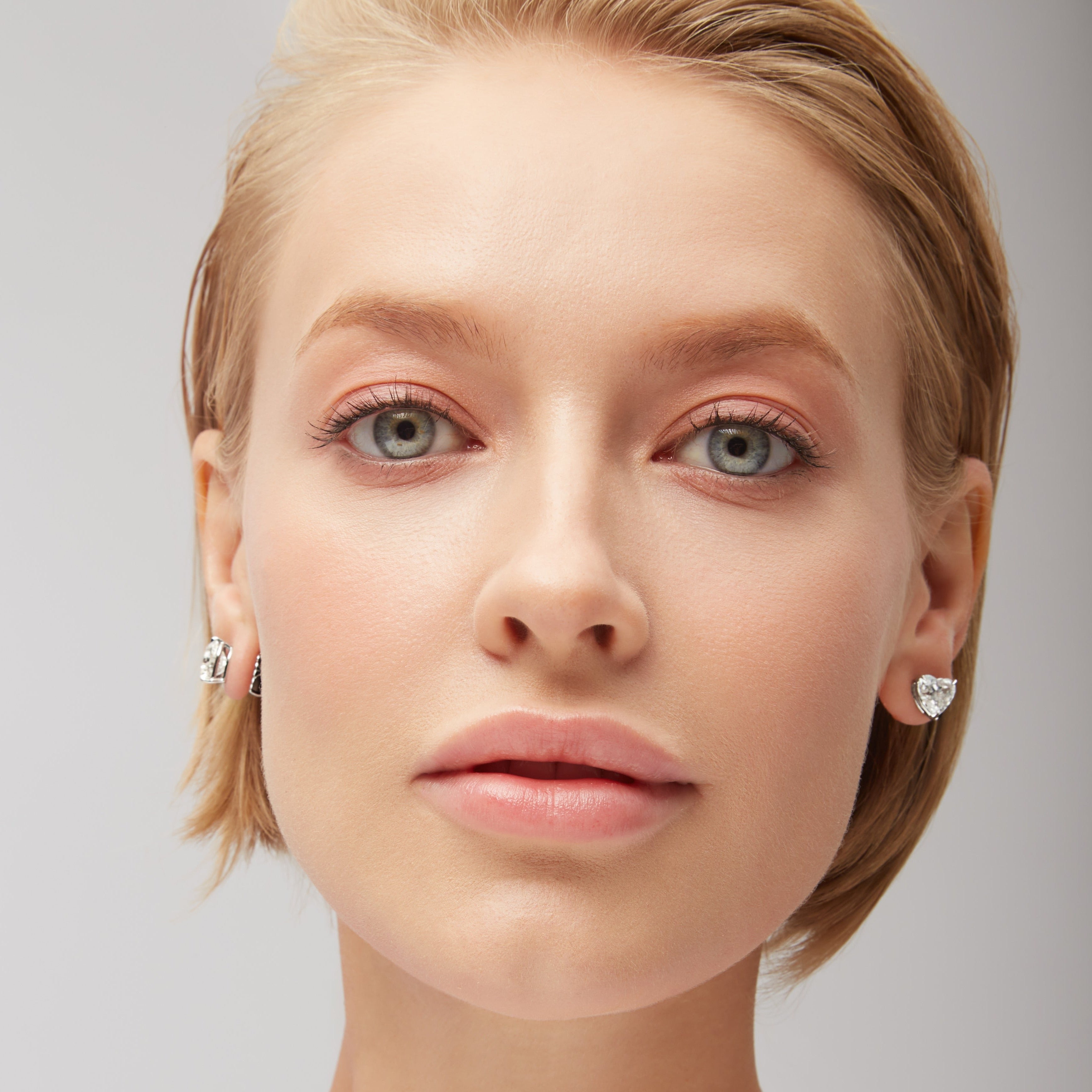 Heart Shape Diamond Stud Earrings In White Gold, GIA Certified