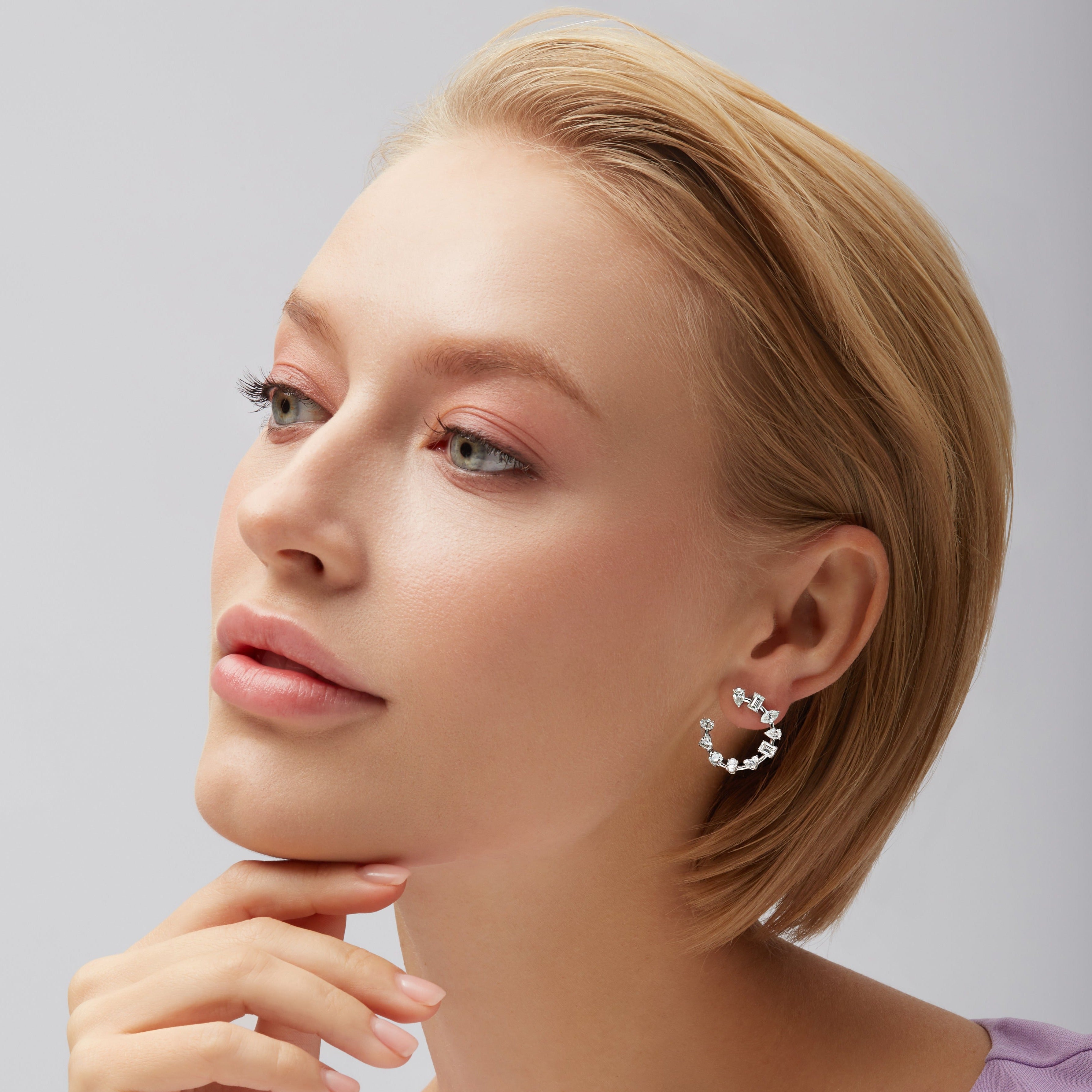 Multishape Diamond Swirl Hoop Earrings in 18K White Gold