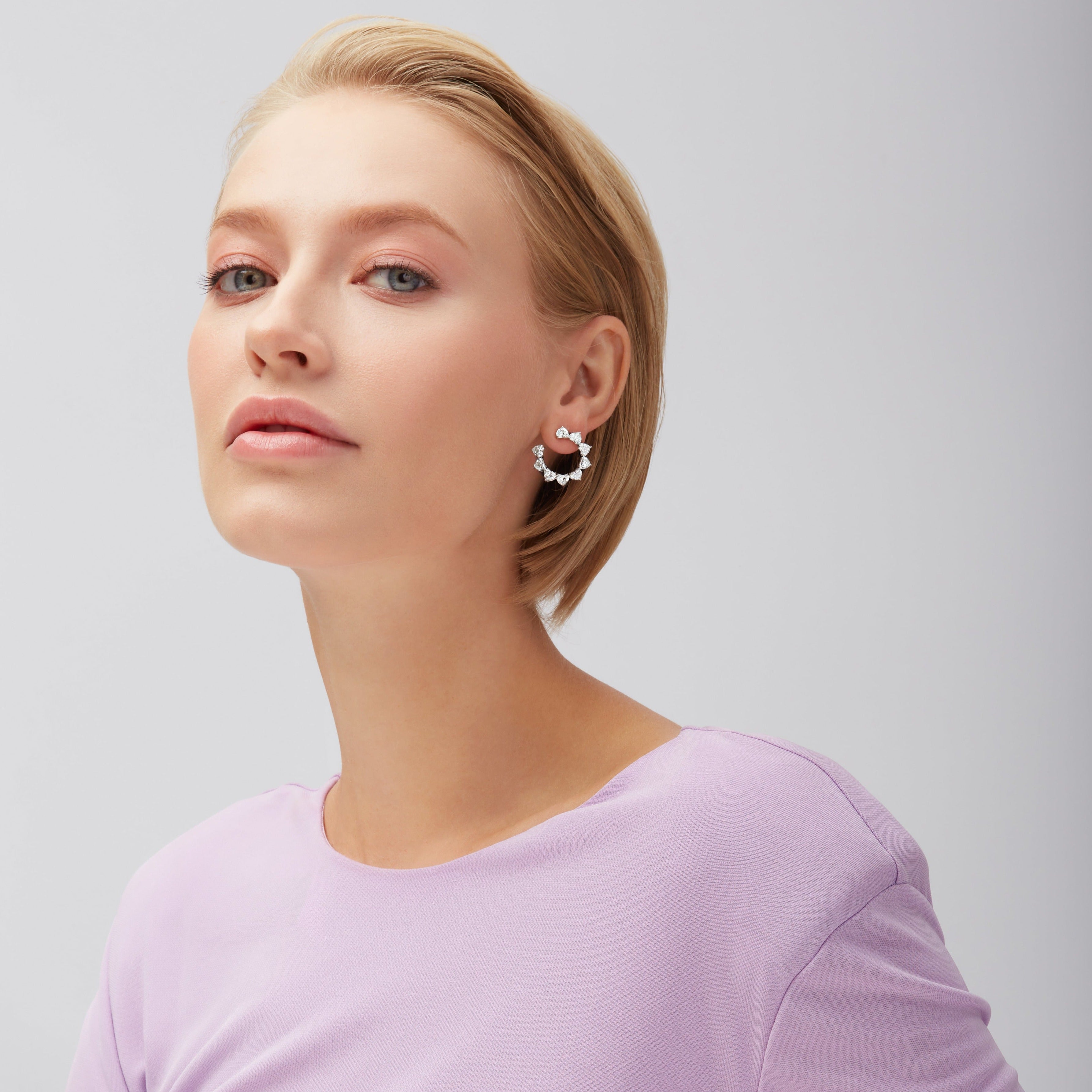 Multishape Diamond Swirl Hoop Earrings in 18K White Gold