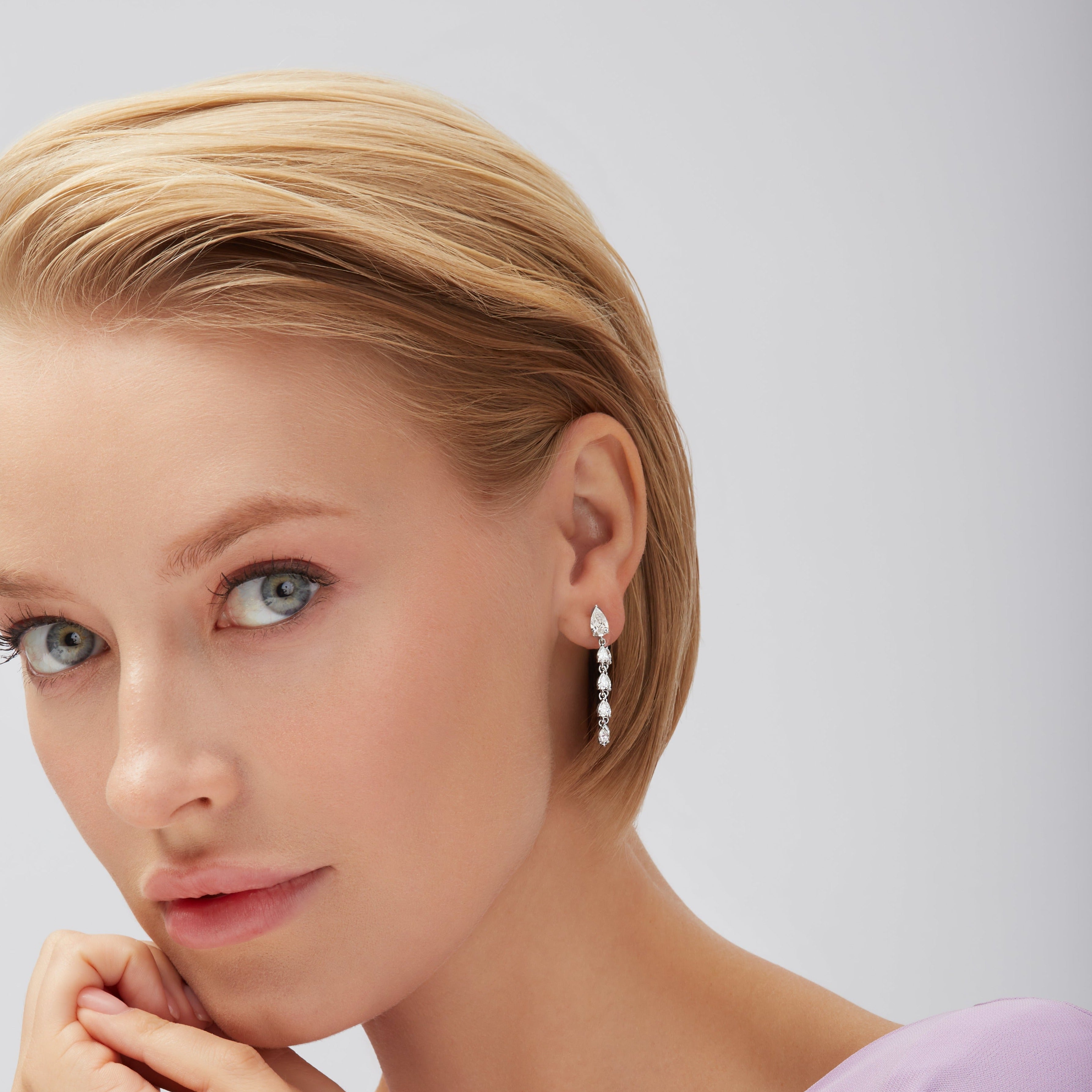 2.58ctw Pear Shape Diamond Drops Front and Back Earrings in 18K White Gold