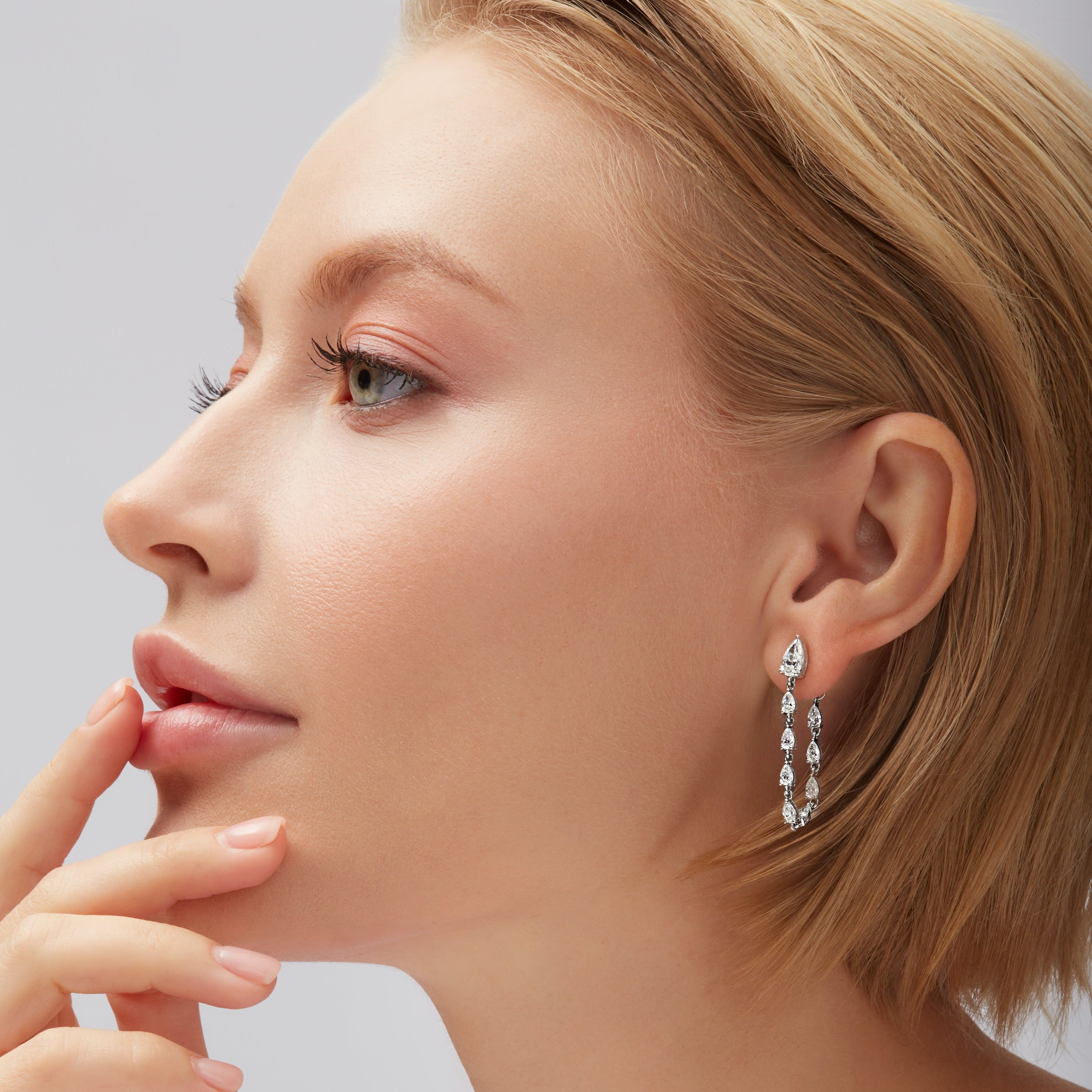 2.58ctw Pear Shape Diamond Drops Front and Back Earrings in 18K White Gold