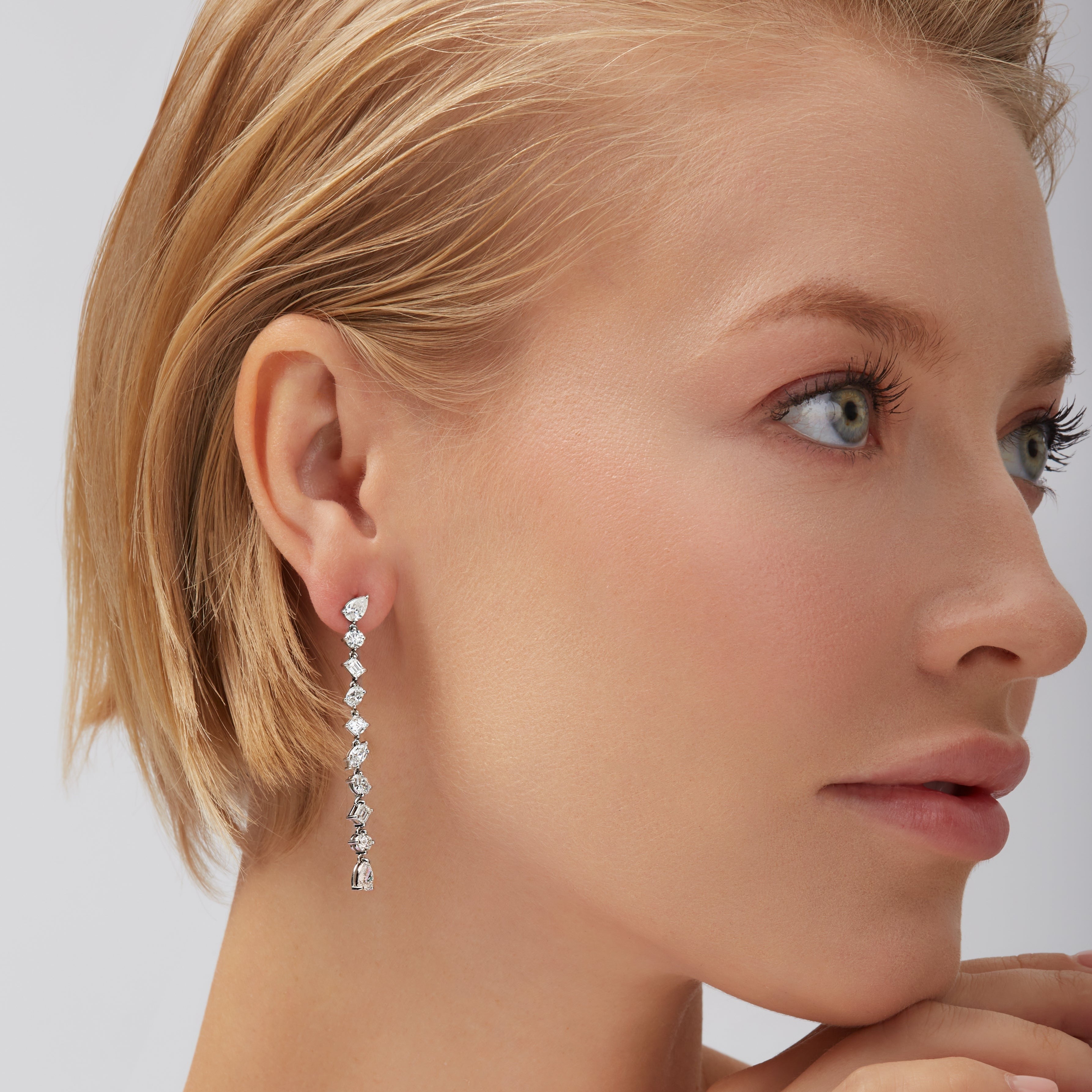 3.27ctw Mixed Shape Diamond Shoulder Duster Earrings in 18K White Gold