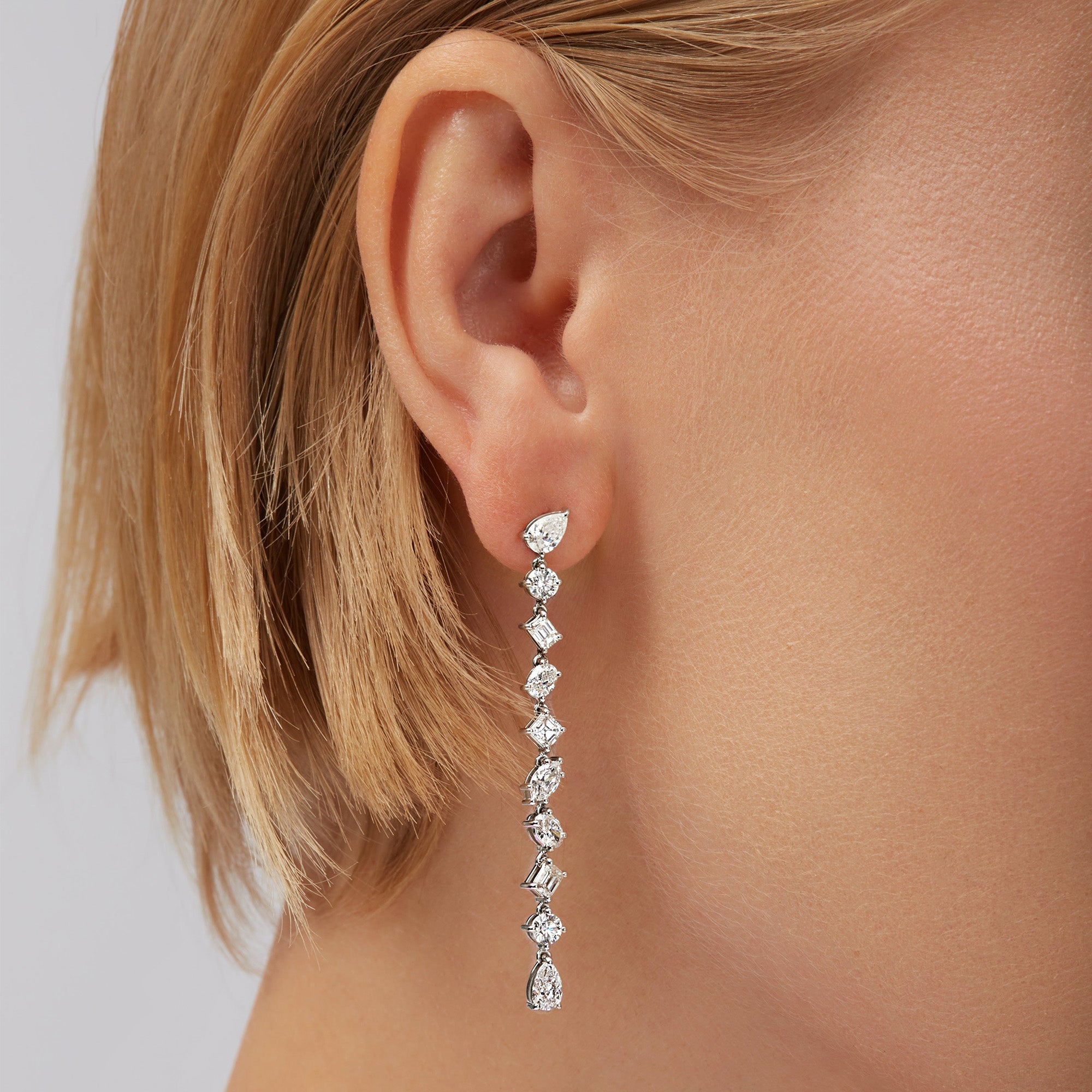 3.27ctw Mixed Shape Diamond Shoulder Duster Earrings in 18K White Gold