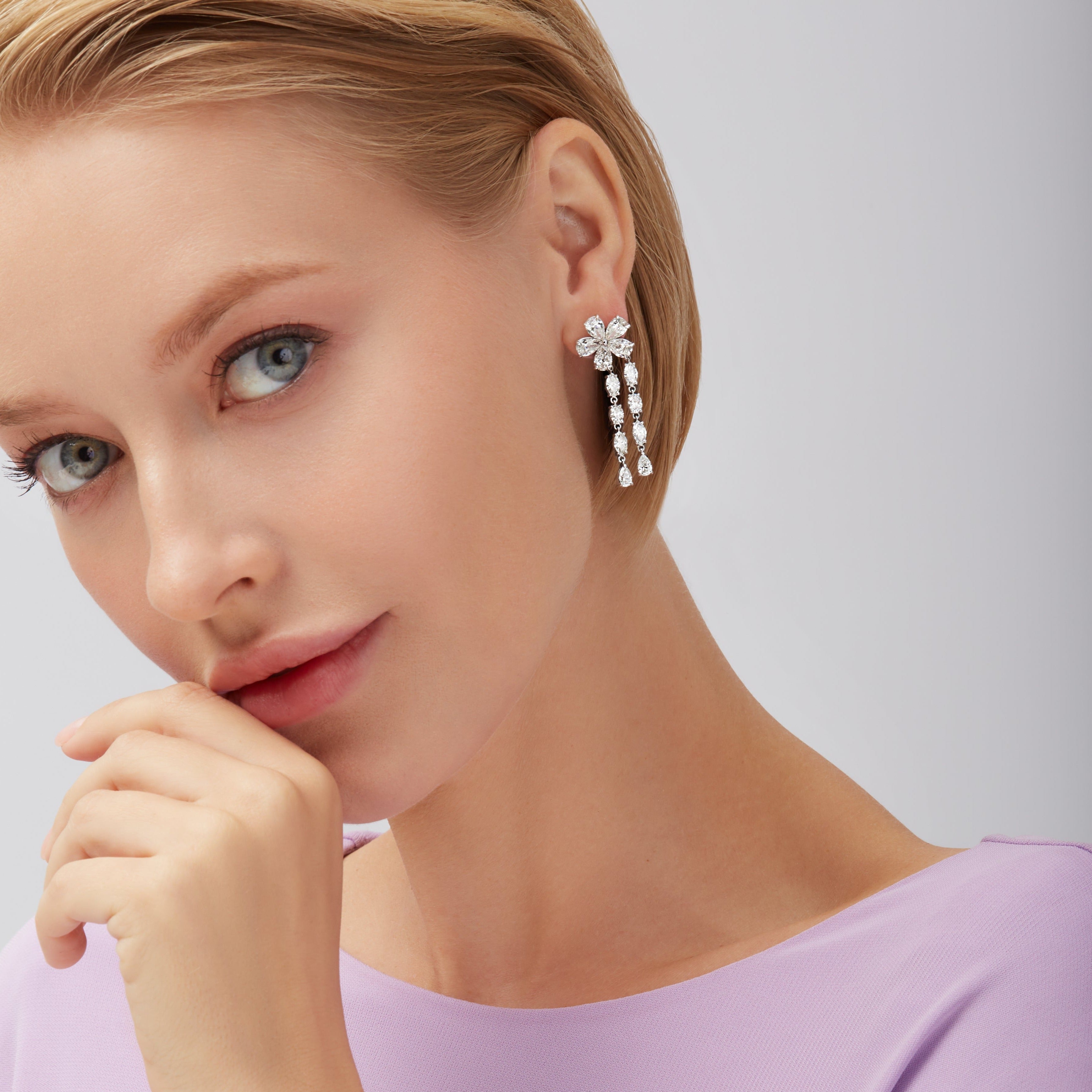 9.09ctw Flower Shape Diamond Dangle Earrings with Fancy Shaped Diamond Drops in 18K White Gold