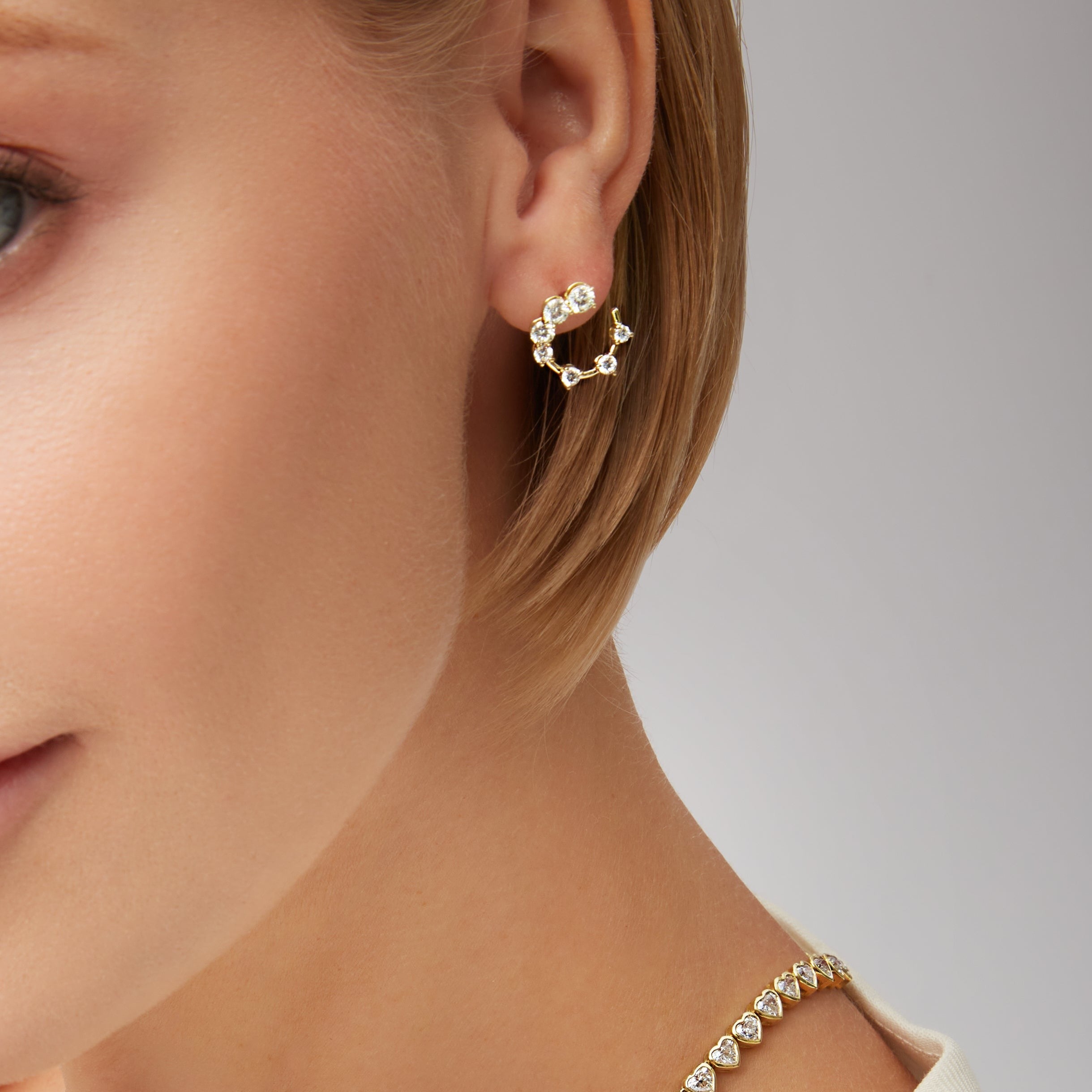 Round Brilliant Cut Diamond Open Hoop Swirl Earrings in 18K Yellow Gold