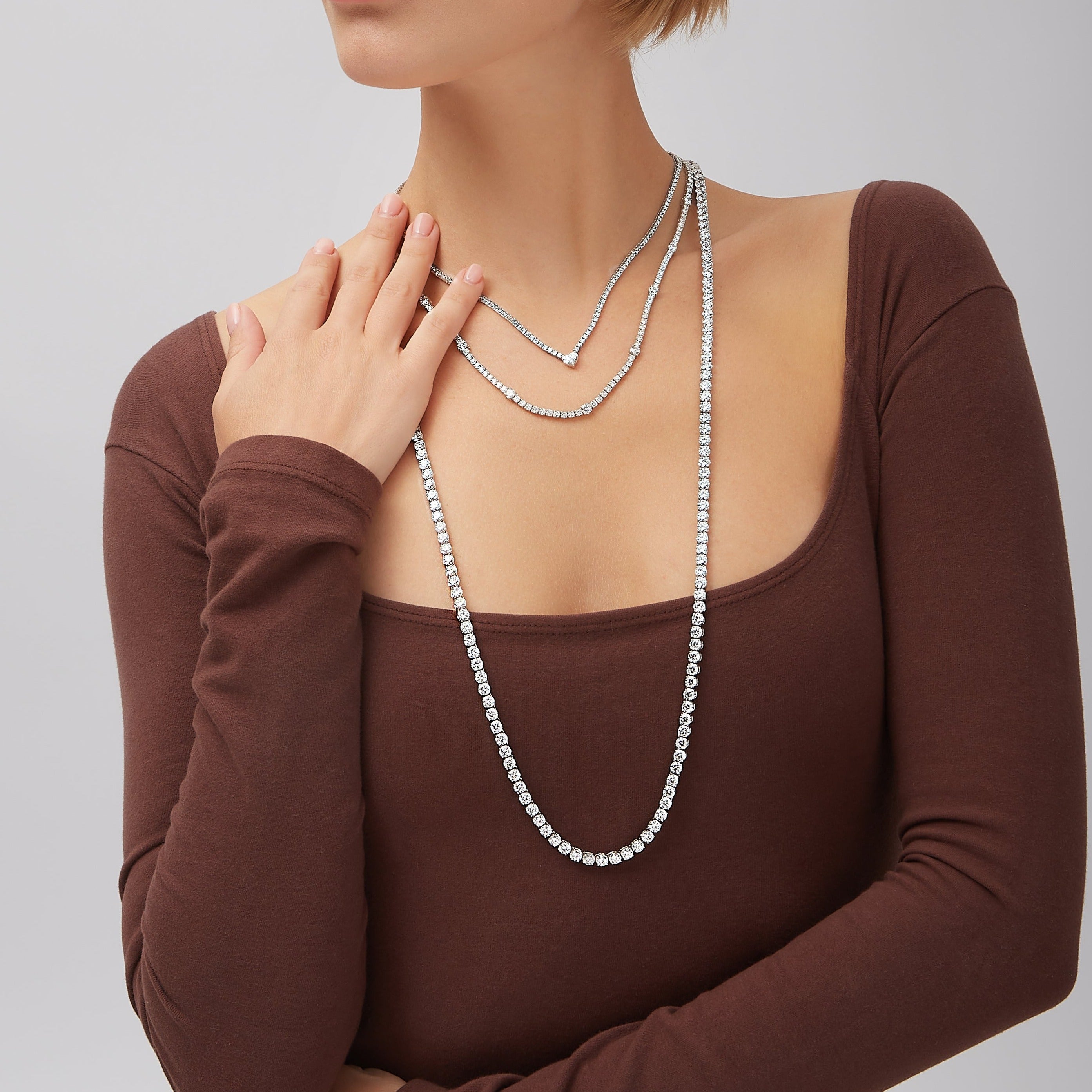 55.38ctw Classic Opera Diamond Tennis Necklace in 18K White Gold