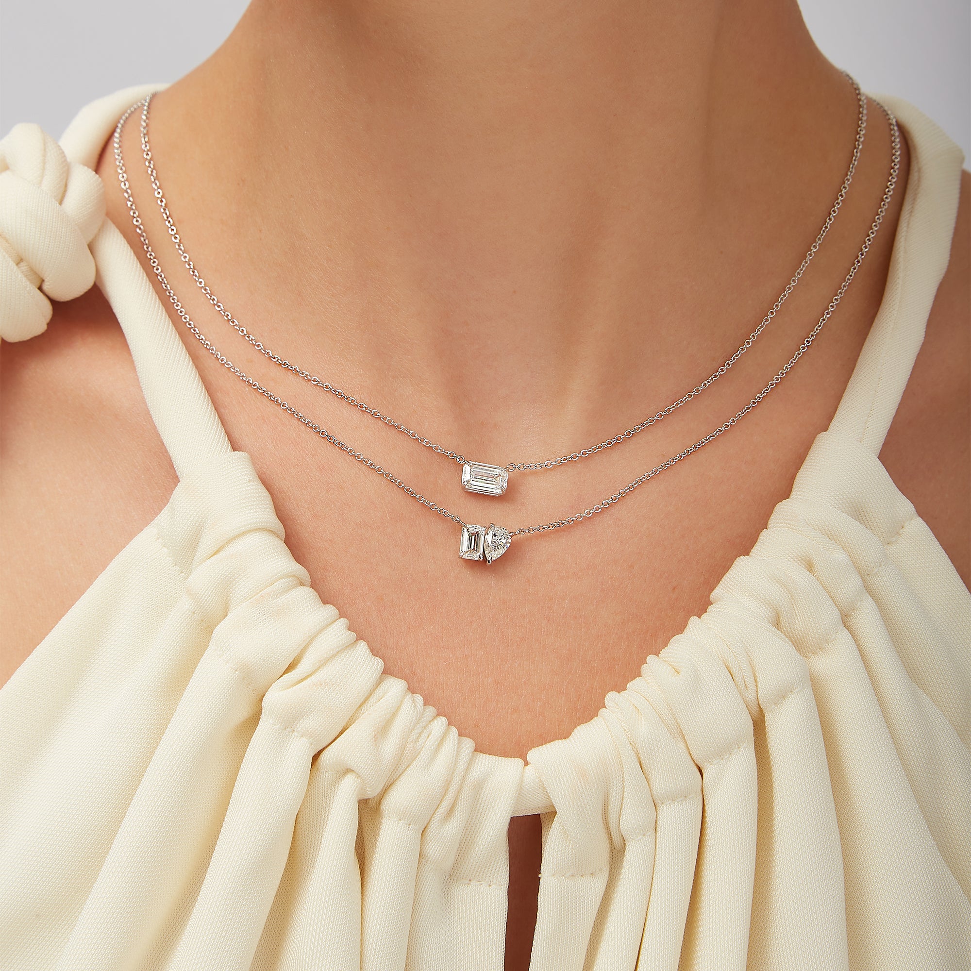 0.58 CT Emerald & Pear Cut Diamond Toi et Moi Pendant Necklace in 14K White Gold