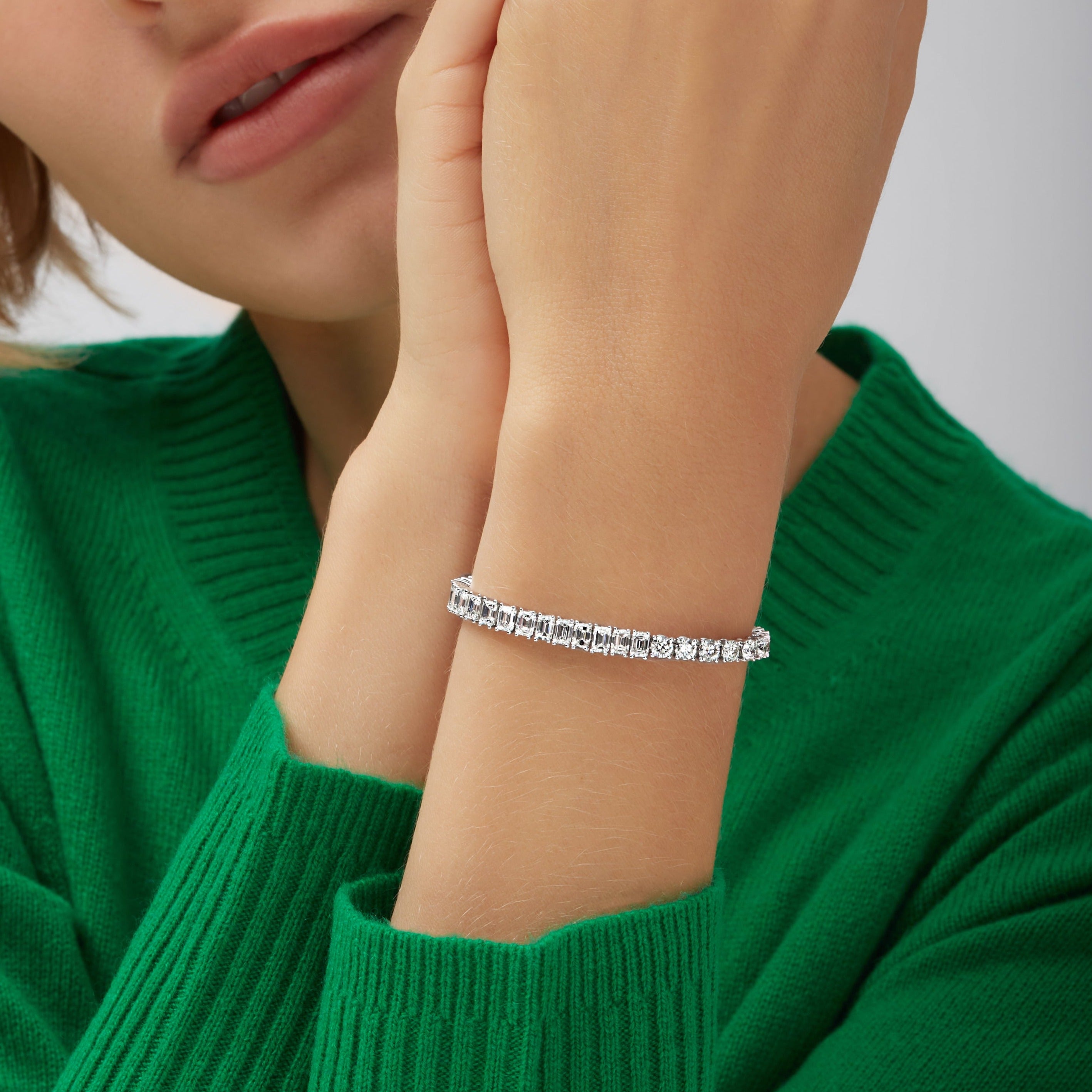 11.48ctw Half Emerald-Cut & Half Round Brilliant-Cut Diamond Tennis Bracelet in 18K White Gold