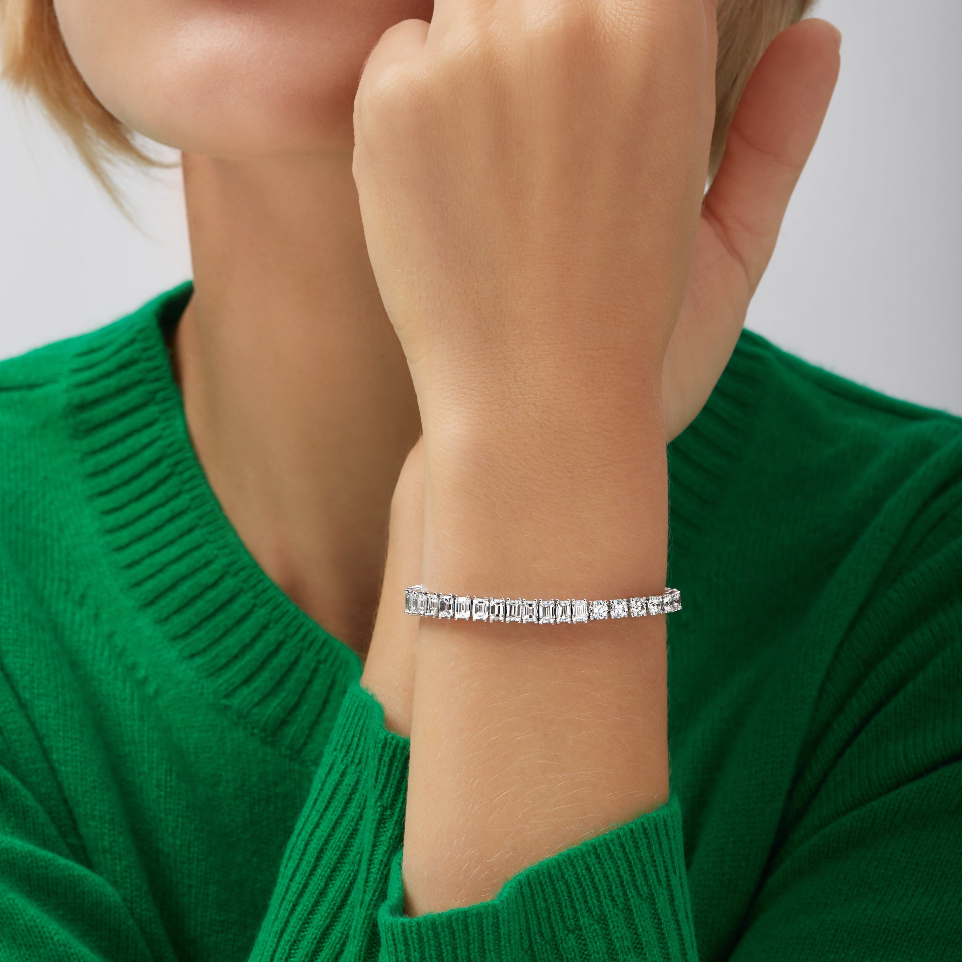 11.48ctw Half Emerald-Cut & Half Round Brilliant-Cut Diamond Tennis Bracelet in 18K White Gold