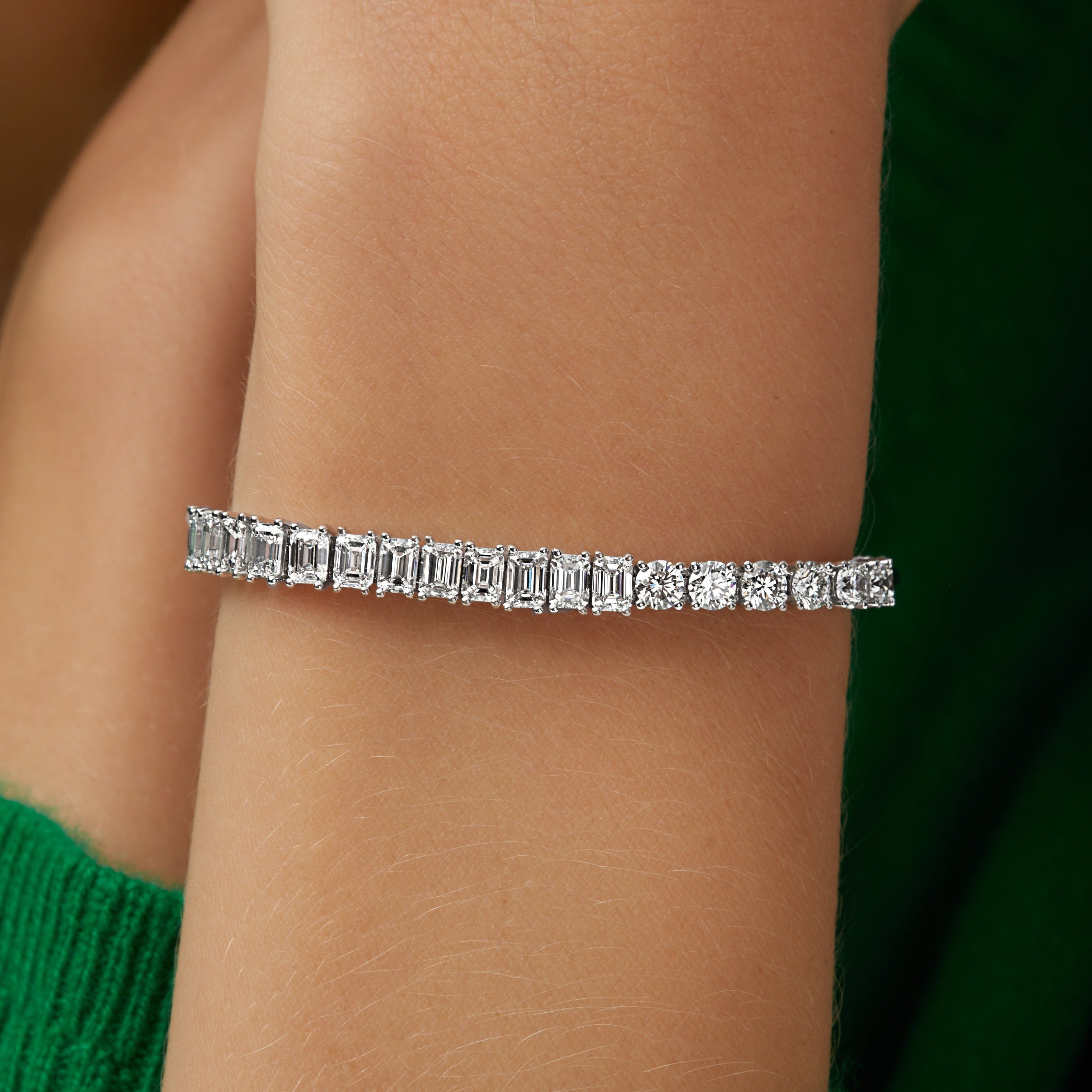 11.48ctw Half Emerald-Cut & Half Round Brilliant-Cut Diamond Tennis Bracelet in 18K White Gold