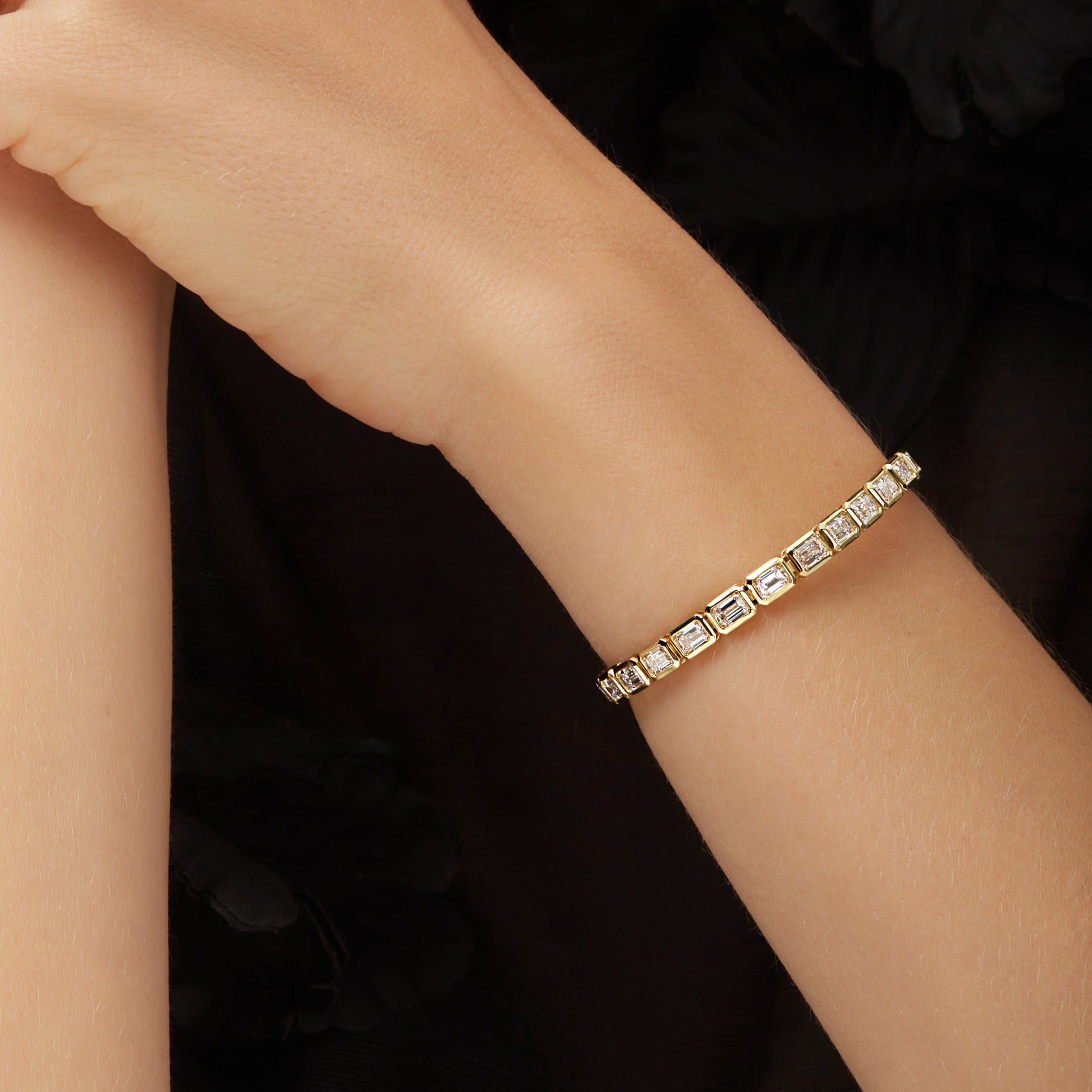 7.62ctw East-West Emerald Cut Diamond Tennis Bracelet in 18K Yellow Gold