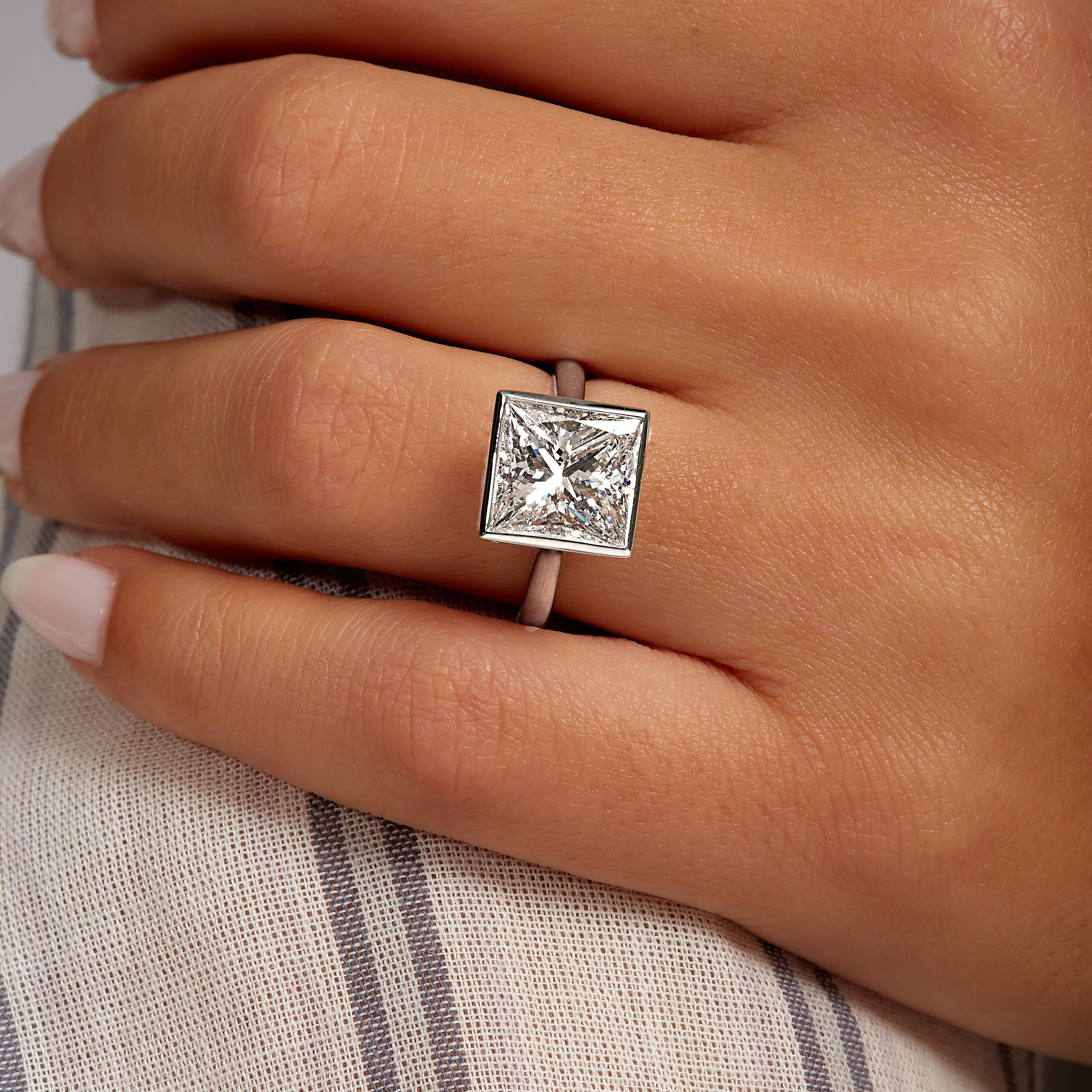 4.78ct Princess Cut Diamond Bezel Set Ring in Platinum Band, GIA Certified