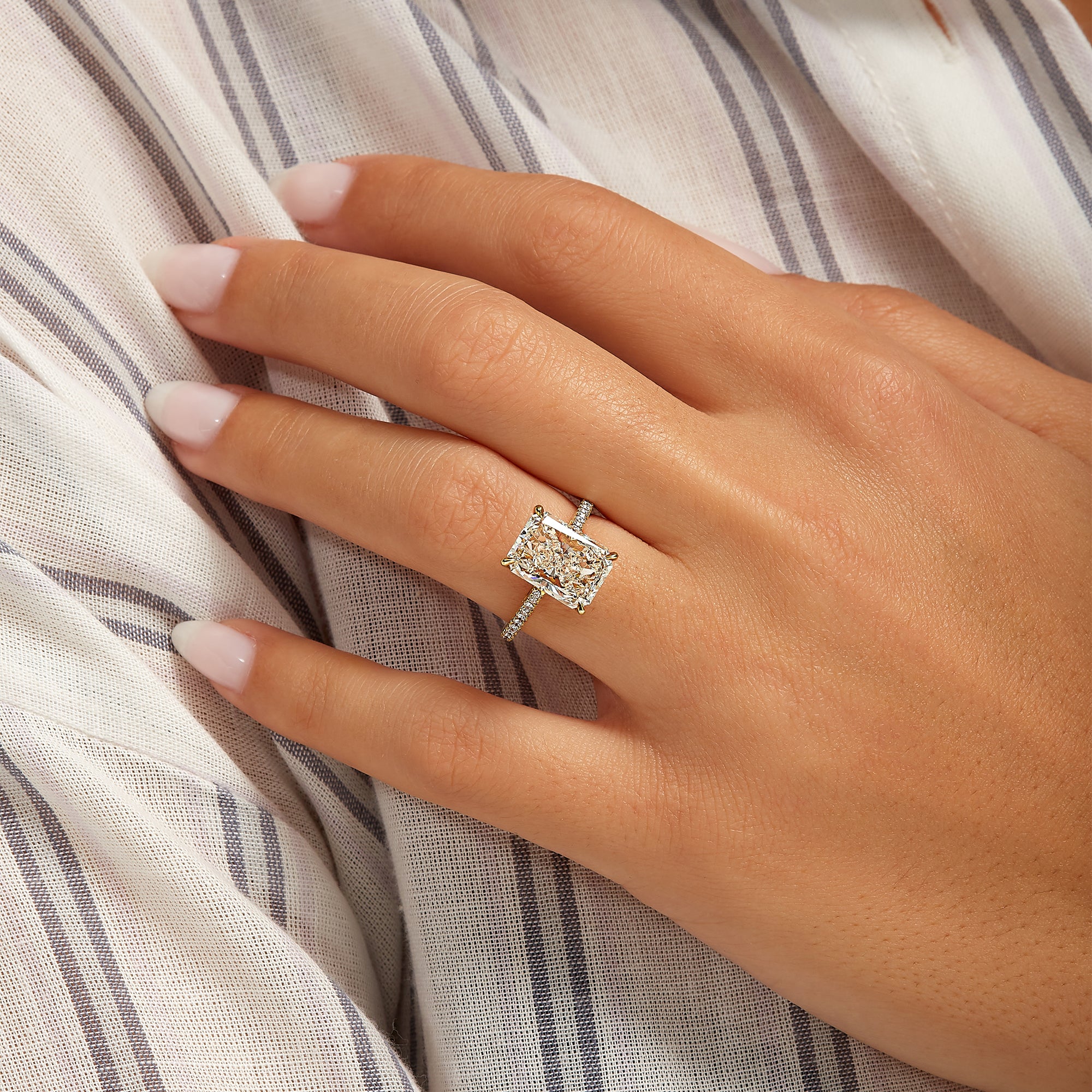 5.02ct Radiant Cut Diamond Ring in Pavé Gold Band, GIA Certified