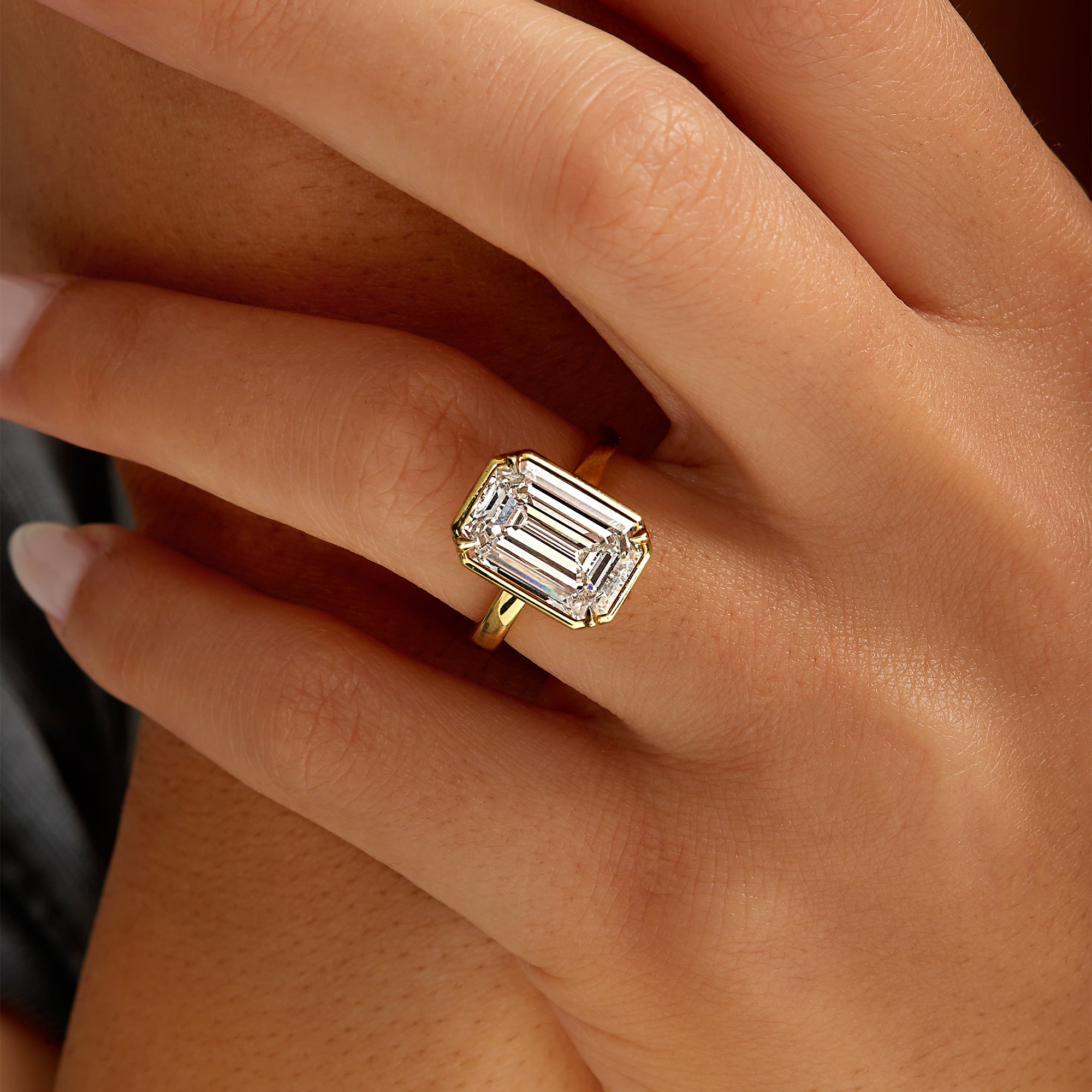 5.27ct Emerald Cut Diamond Solitaire Ring, Bezel Set with 18k Yellow Gold Band, GIA Certified