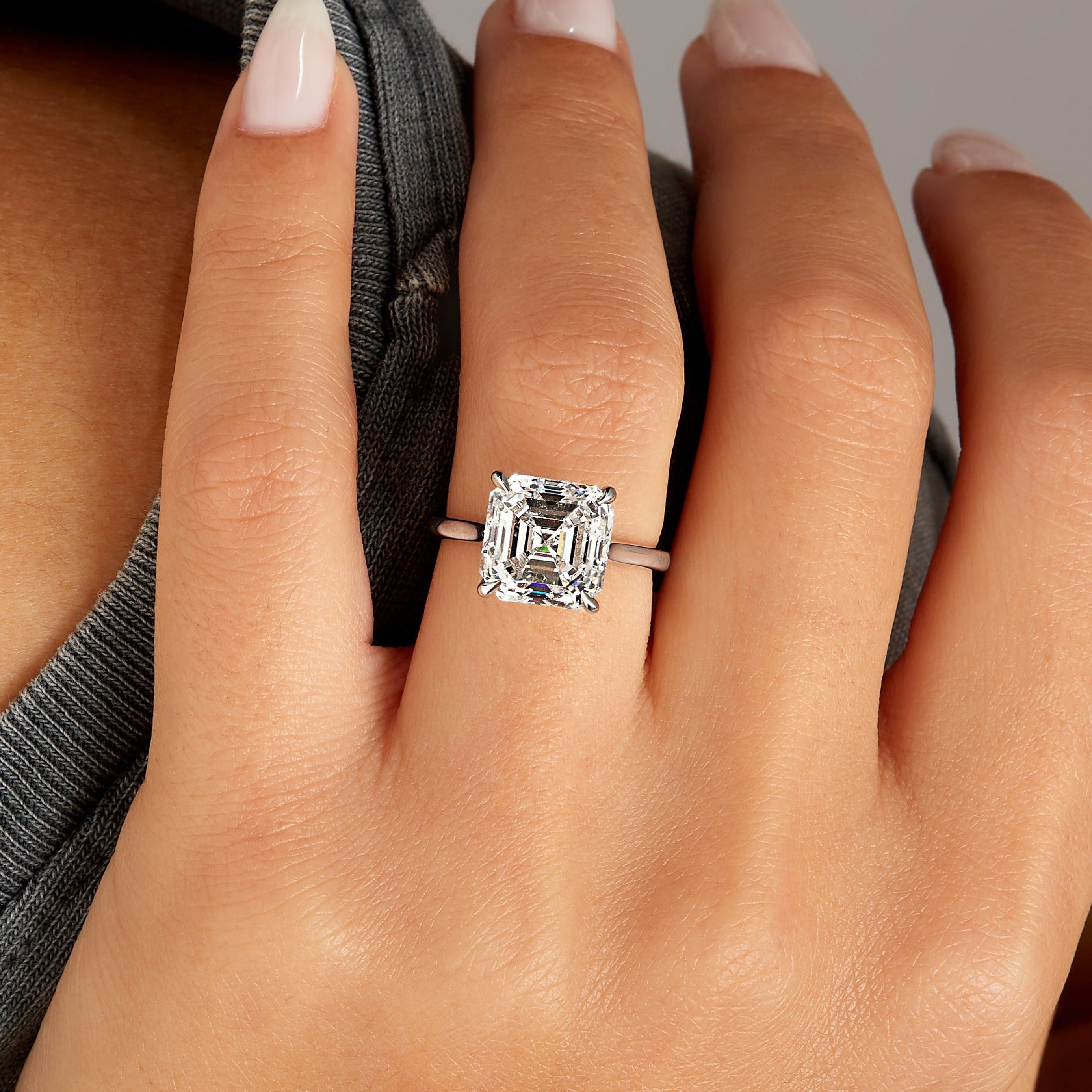 6.01ct Asscher Cut Diamond Hidden Halo Ring in Platinum Band, GIA Certified