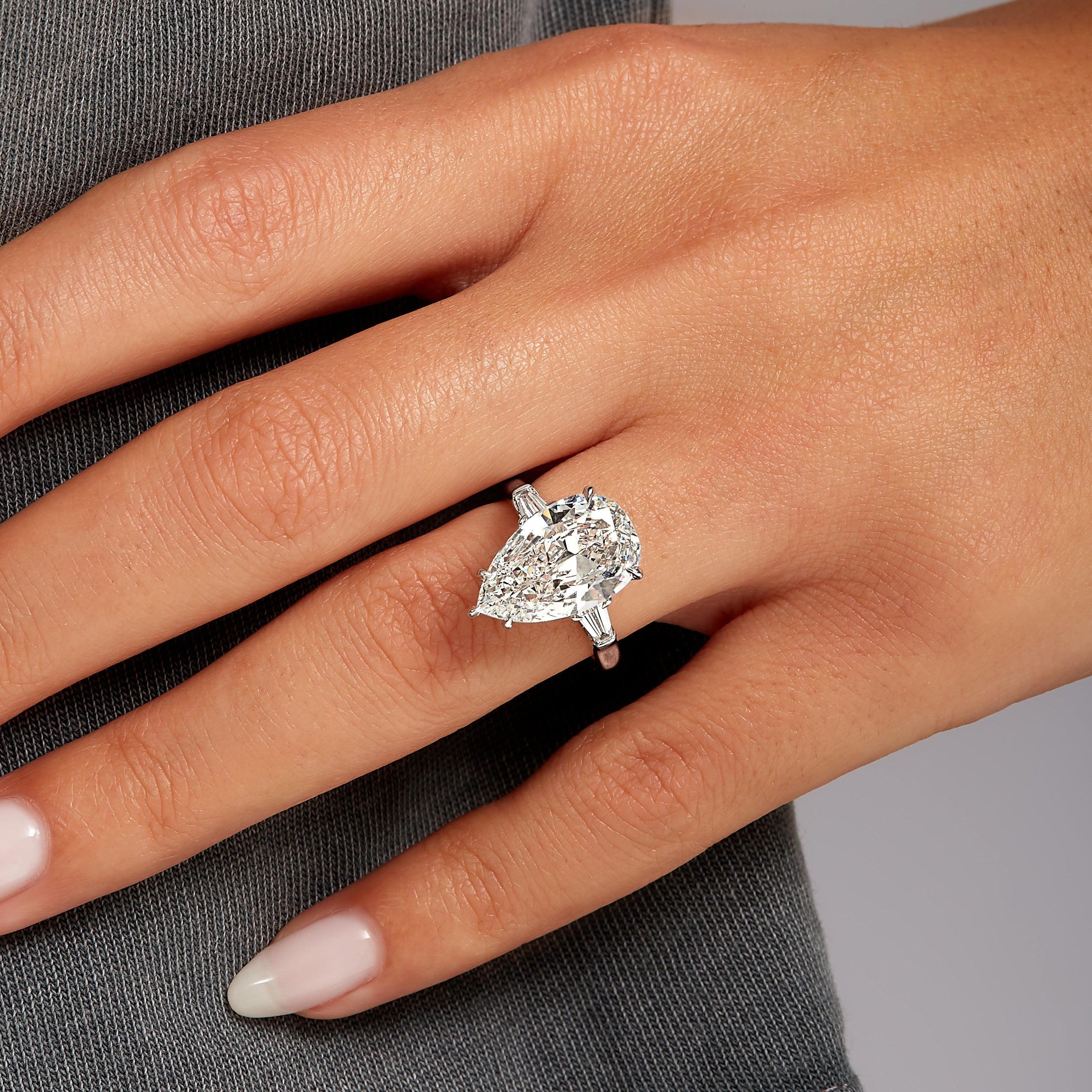 4.94ct Pear Cut Diamond with Tapered Baguette Side Stones in Platinum Band, GIA Certified