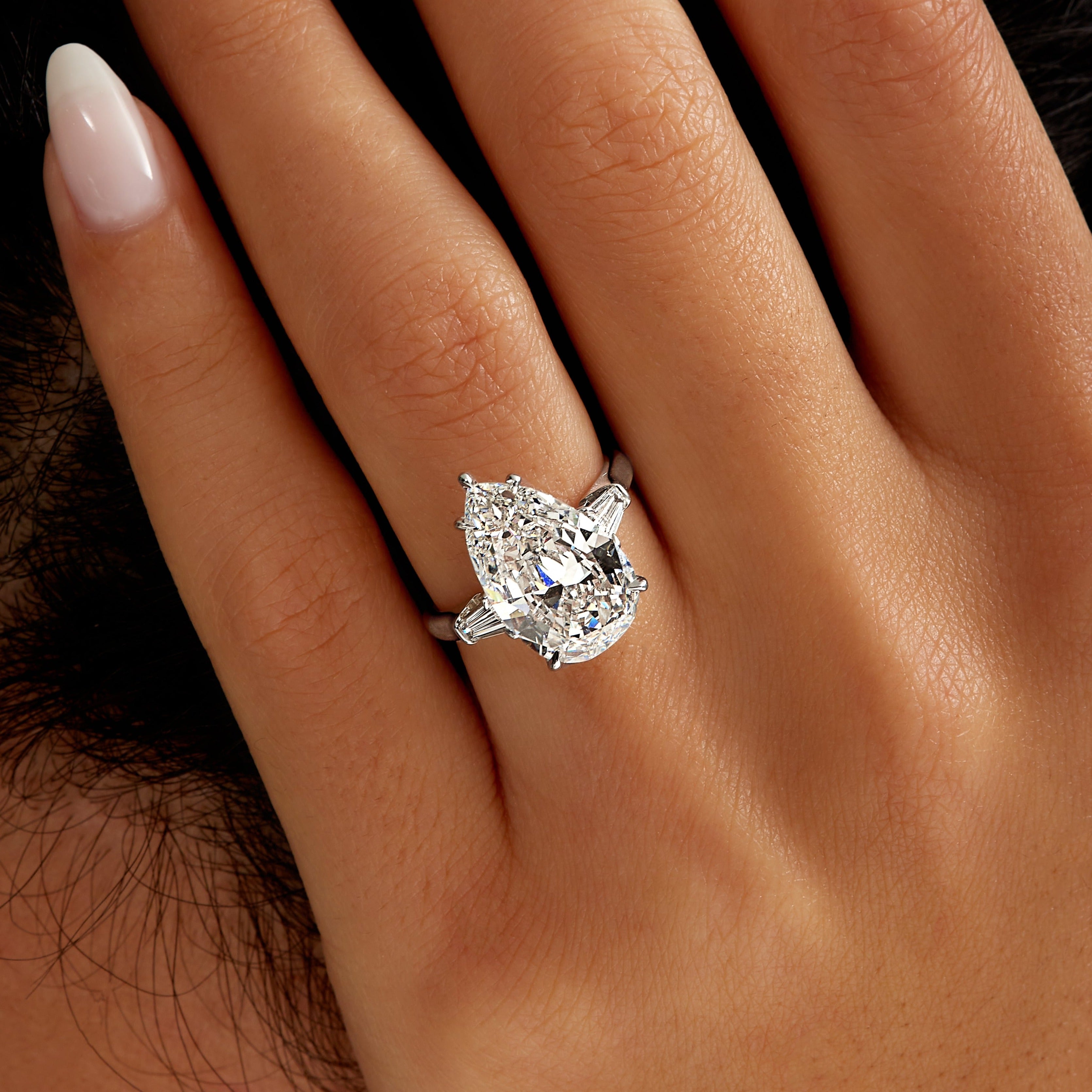 4.94ct Pear Cut Diamond with Tapered Baguette Side Stones in Platinum Band, GIA Certified