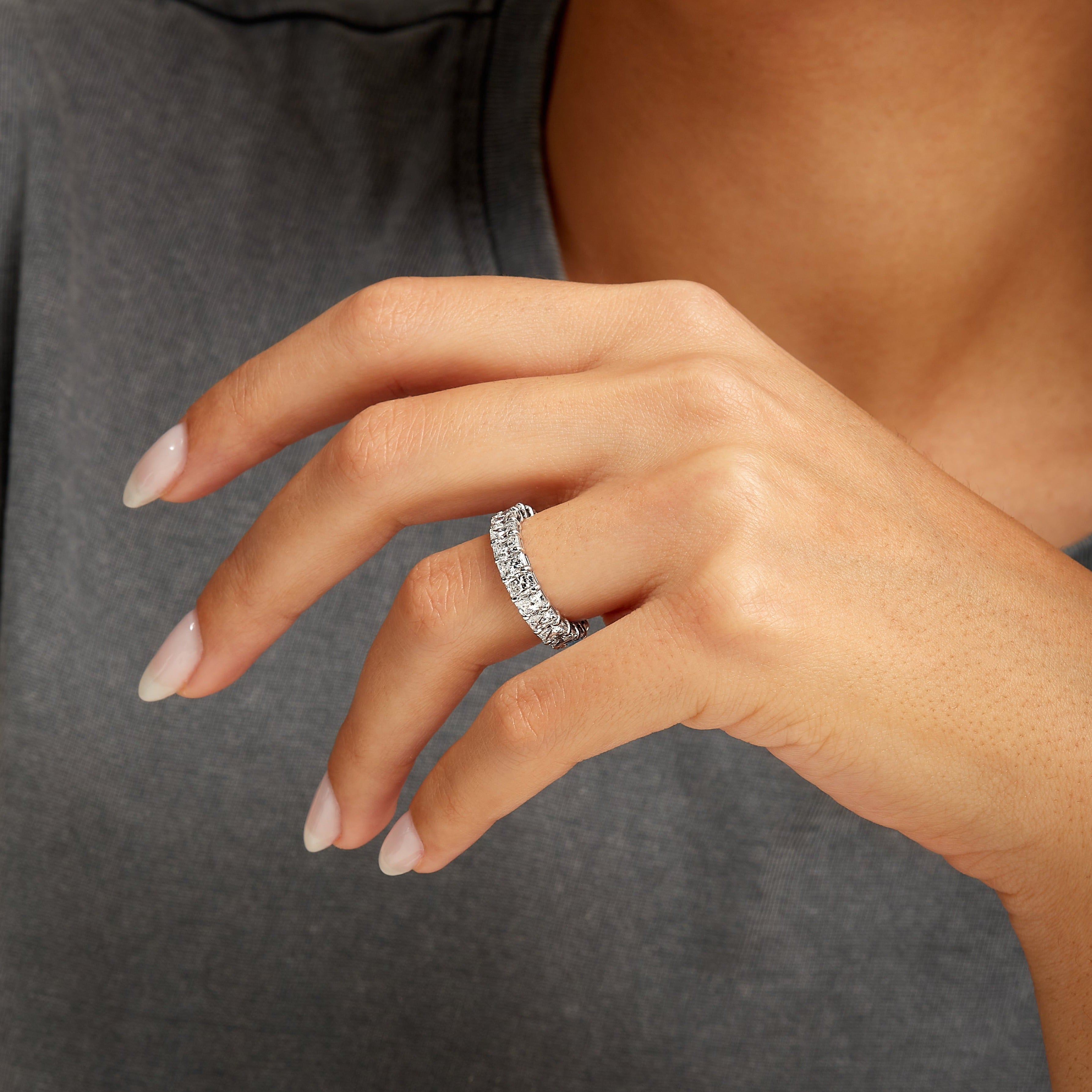 4.67ct Radiant Cut Platinum Diamond Eternity Band