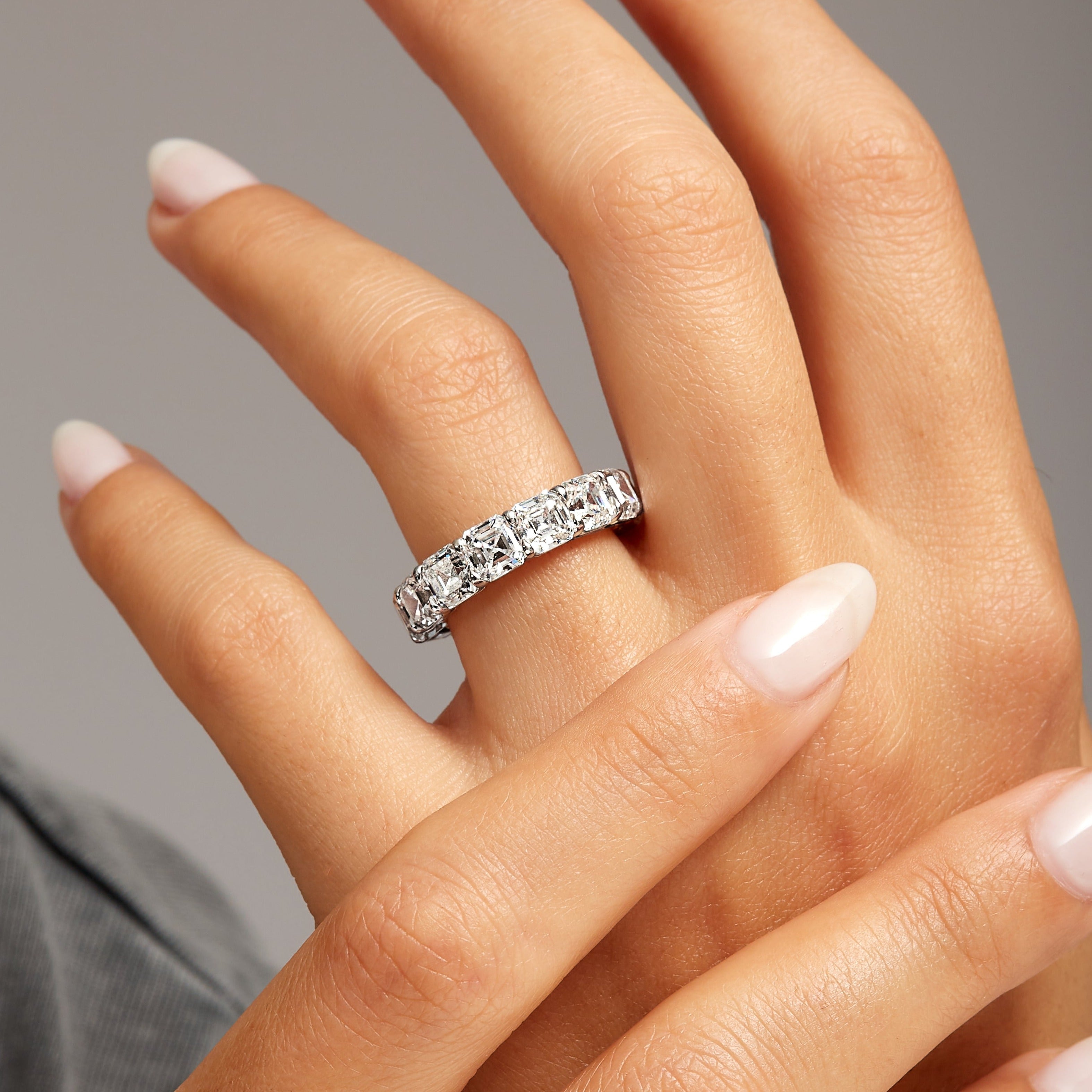 9.77ct Asscher Cut Diamond Platinum Eternity Band