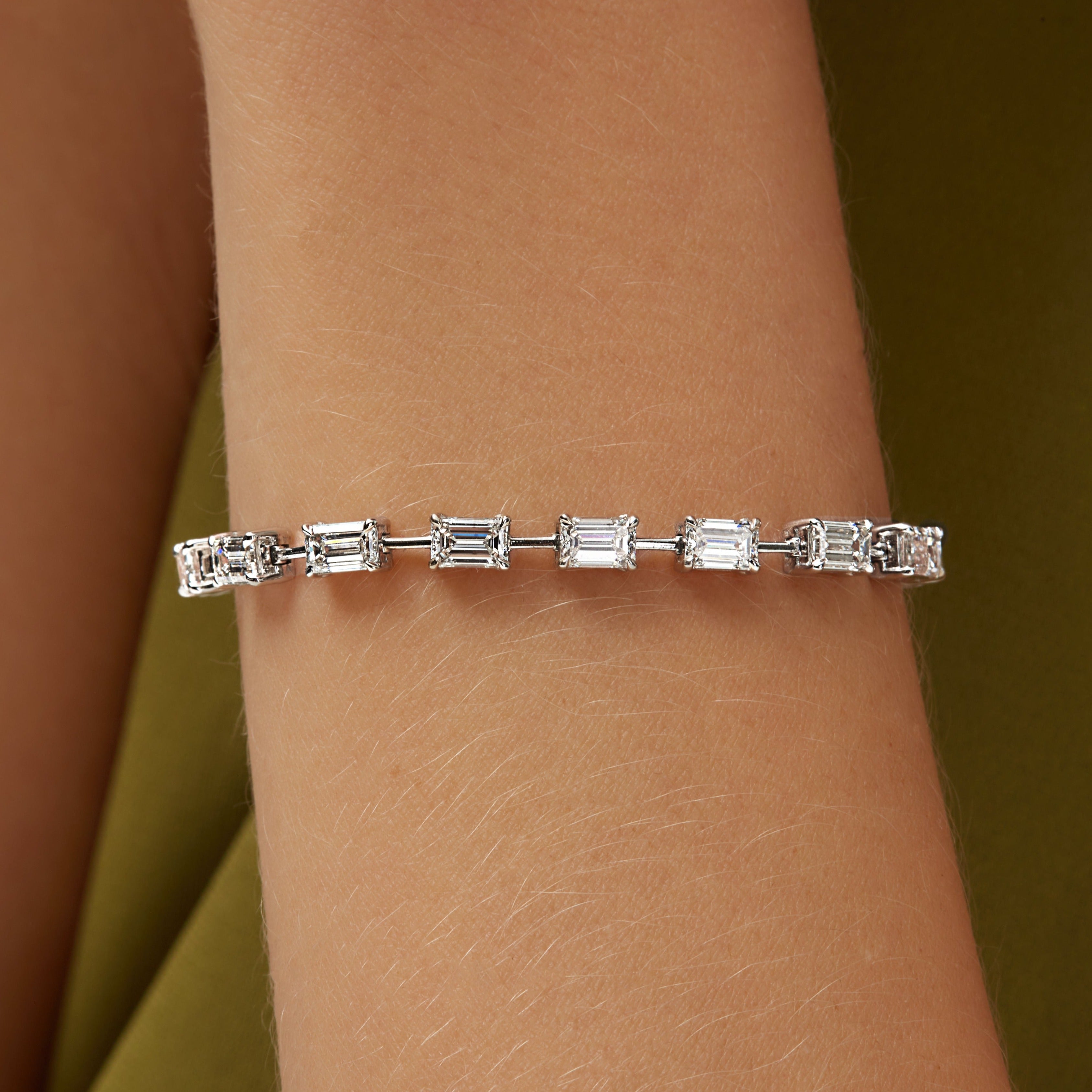 8.36ctw East-West Emerald Cut Diamond Tennis Bracelet in 18K White Gold