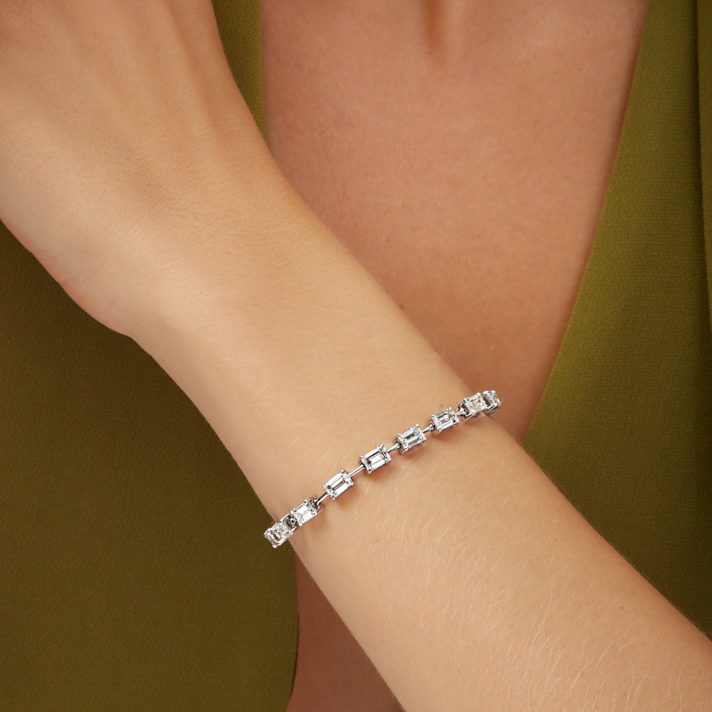 8.36ctw East-West Emerald Cut Diamond Tennis Bracelet in 18K White Gold