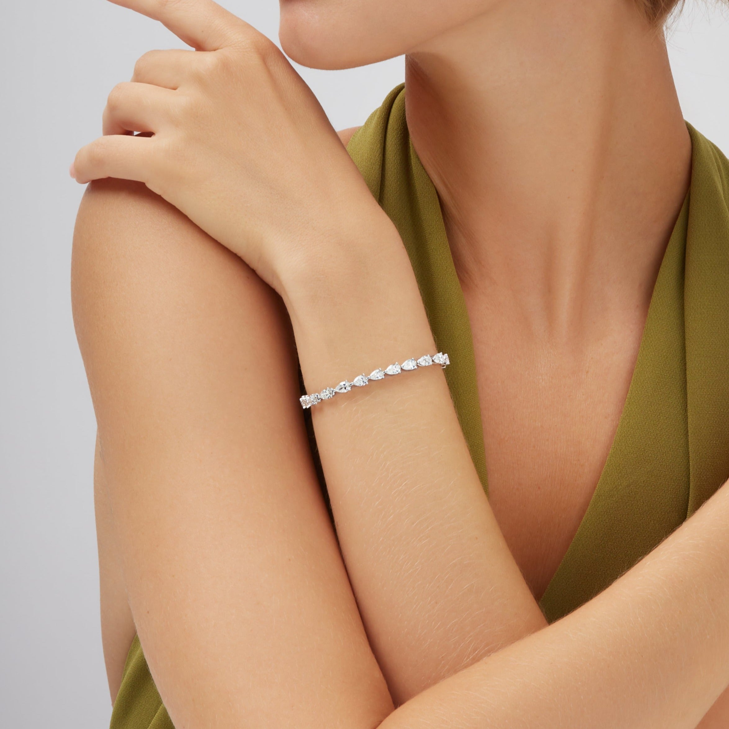 7.56ctw East-West Pear Cut Diamond Tennis Bracelet in 18K White Gold