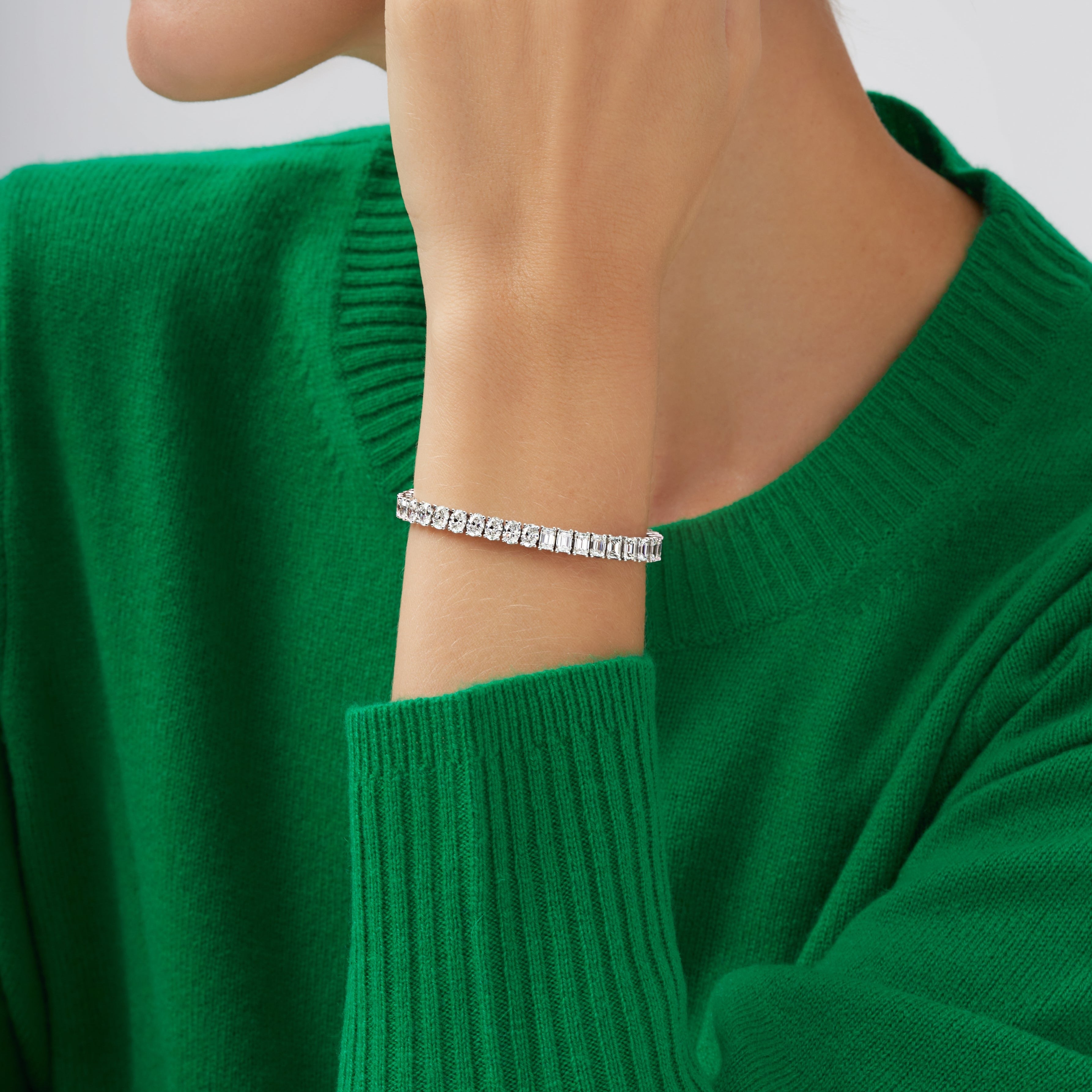 12.63ctw Half Emerald-Cut Half Oval-Cut Diamond Tennis Bracelet in 18K White Gold