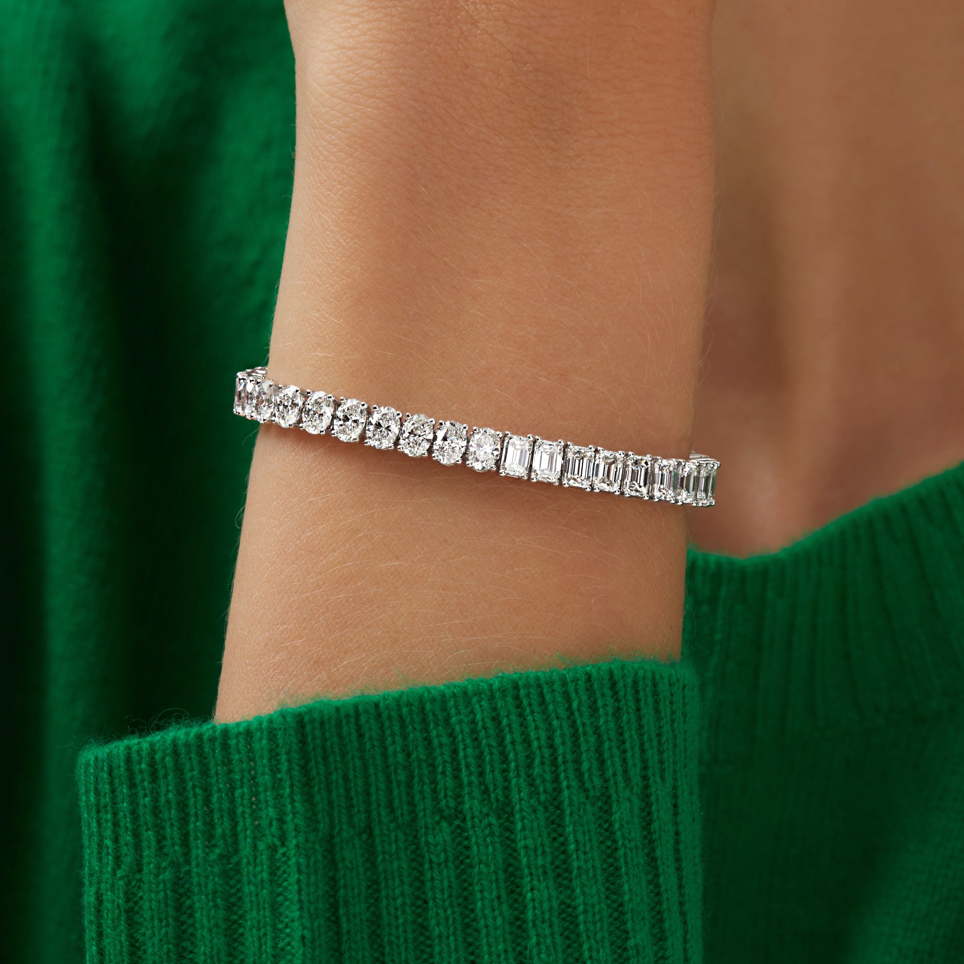 12.63ctw Half Emerald-Cut Half Oval-Cut Diamond Tennis Bracelet in 18K White Gold