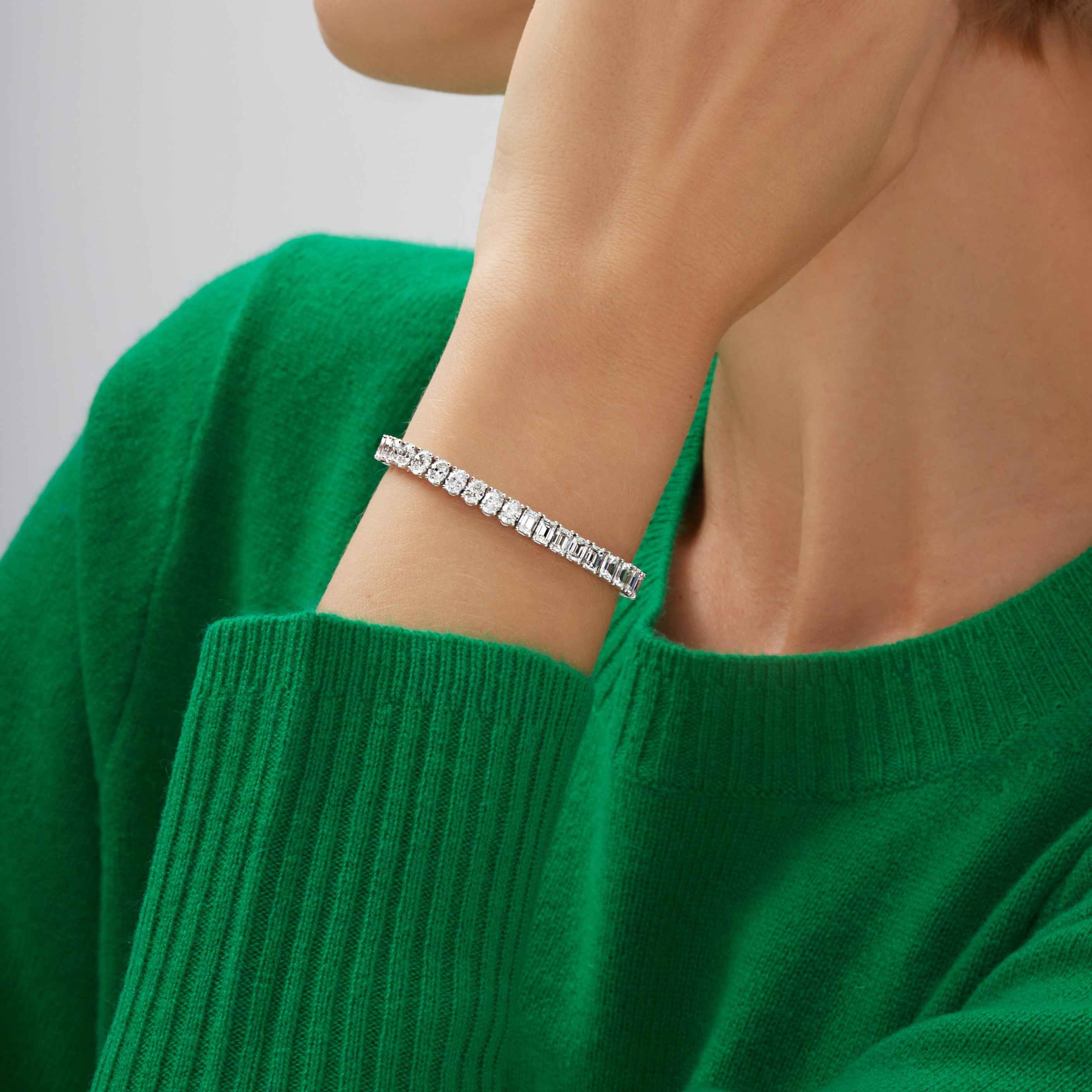 12.63ctw Half Emerald-Cut Half Oval-Cut Diamond Tennis Bracelet in 18K White Gold