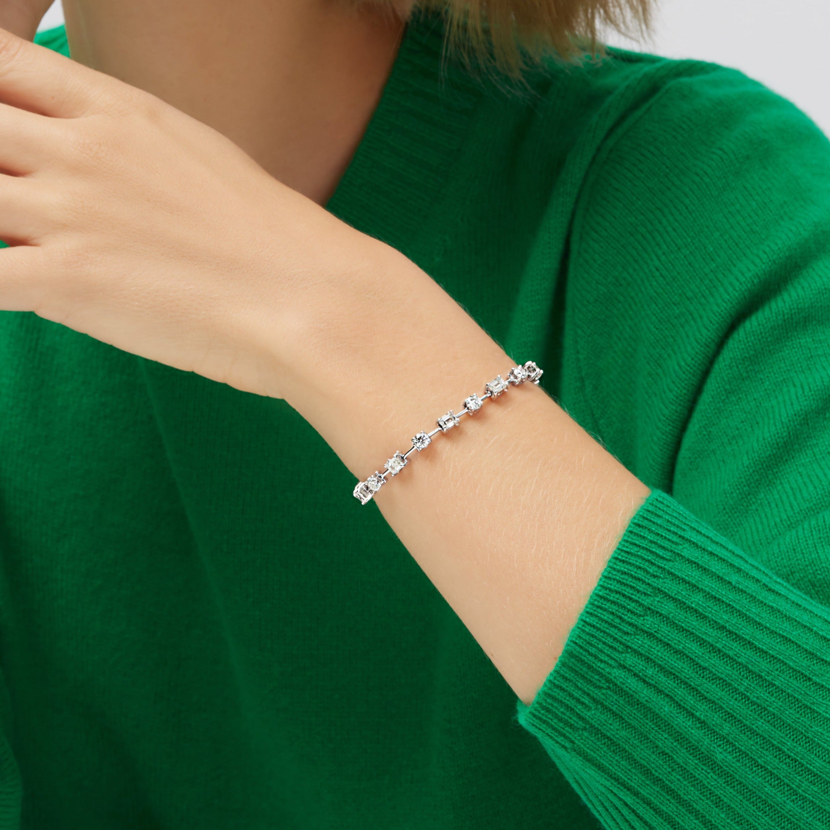 5.51ctw Alternating East-West Emerald Cut and Round Brilliant Cut Diamond Tennis Bracelet in 18K White Gold