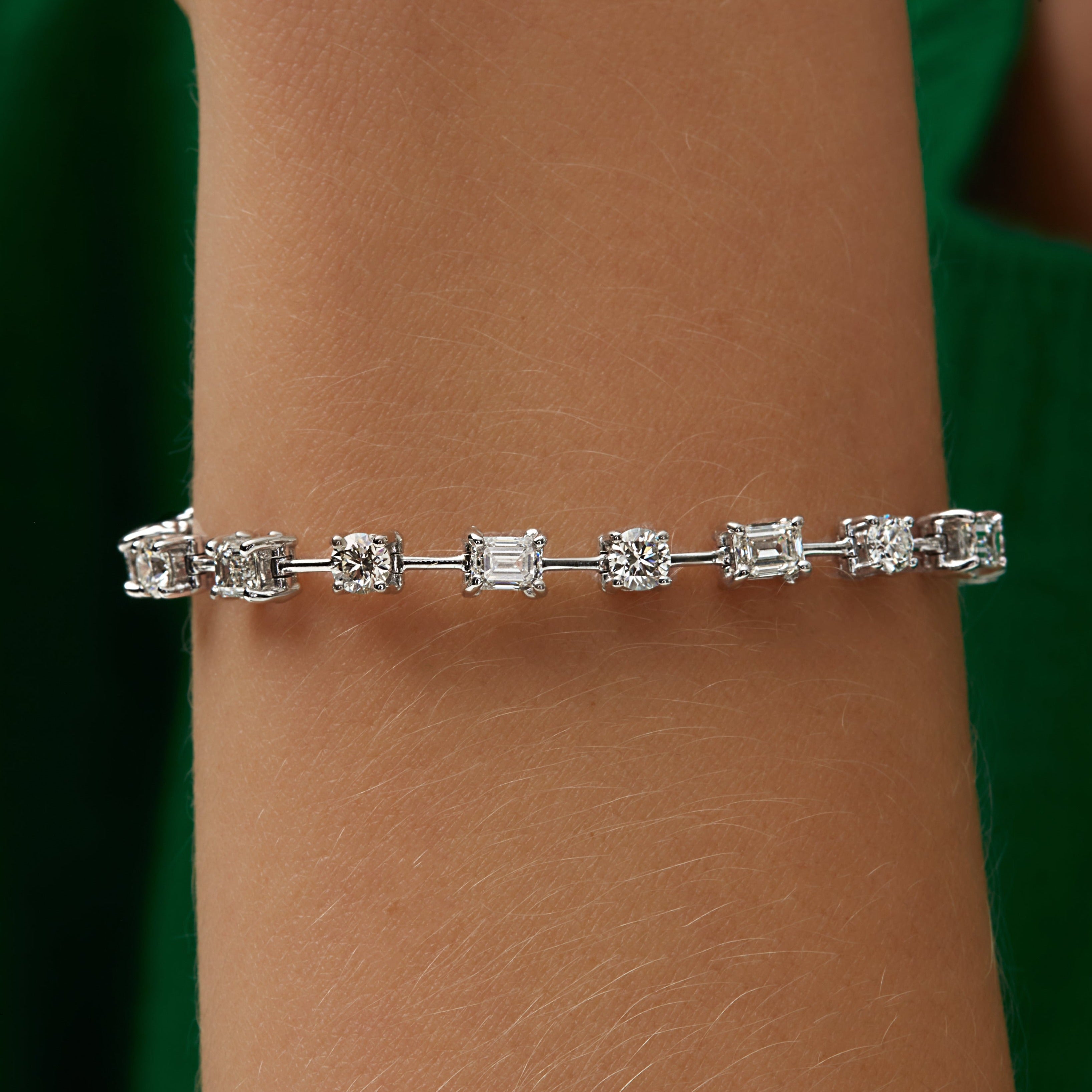 5.51ctw Alternating East-West Emerald Cut and Round Brilliant Cut Diamond Tennis Bracelet in 18K White Gold