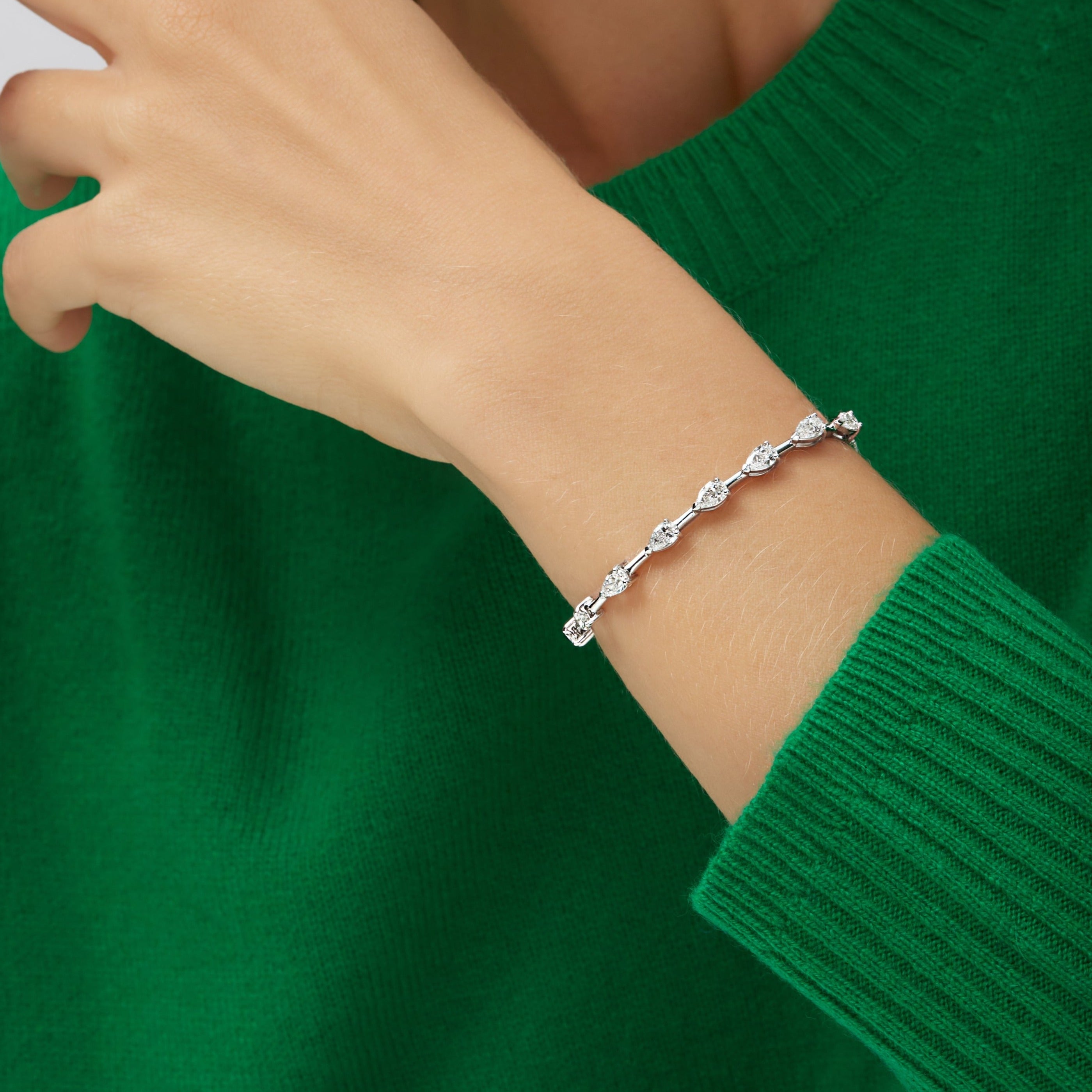 4.50ctw East-West Pear Cut Diamond Tennis Bracelet in 18K White Gold