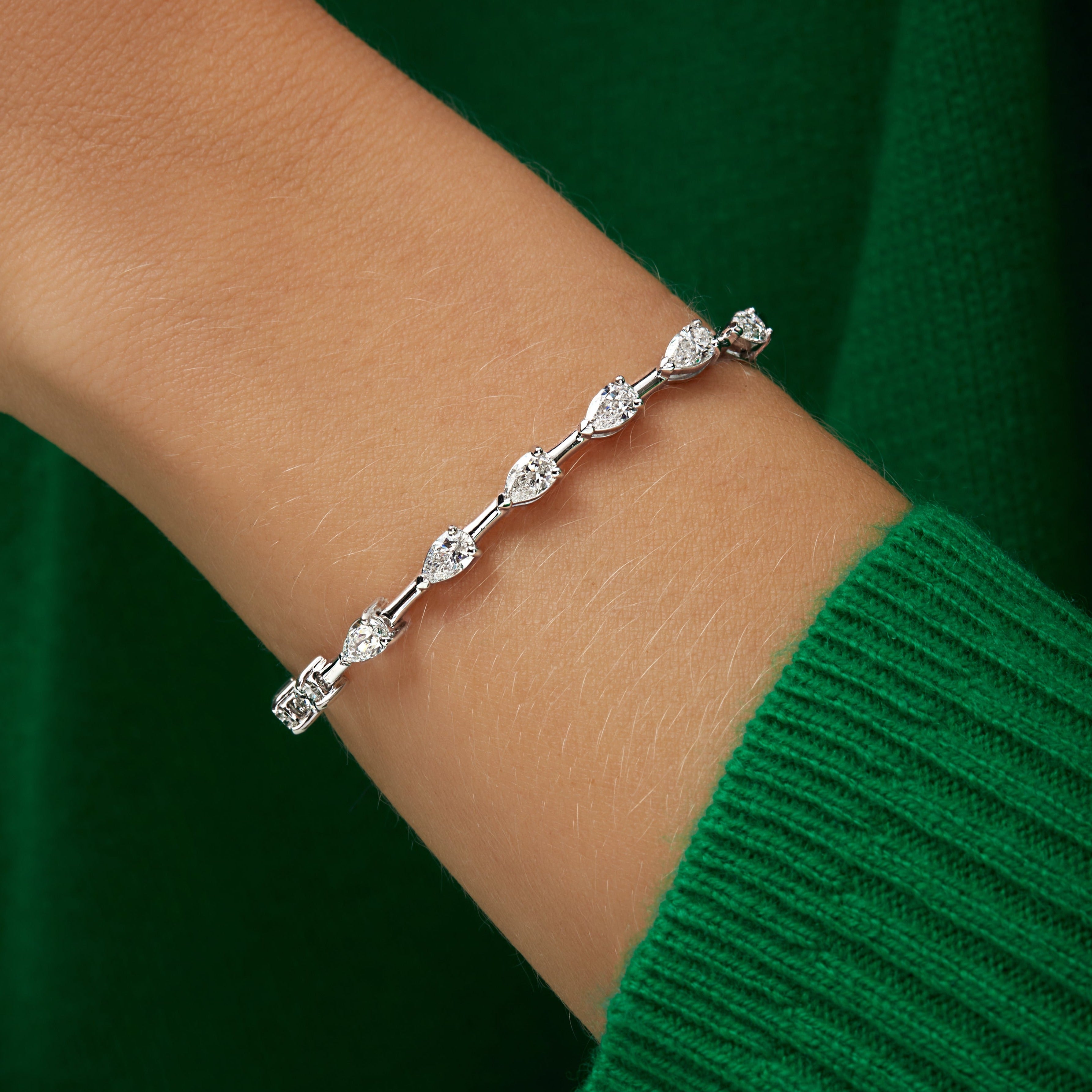 4.50ctw East-West Pear Cut Diamond Tennis Bracelet in 18K White Gold