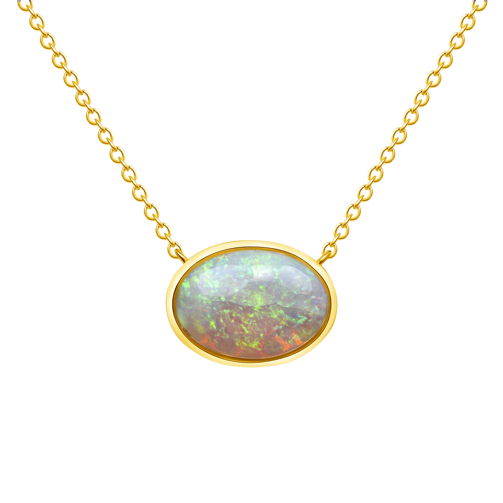 Oval Cut Opal Pendant Necklace in 18K Yellow Gold