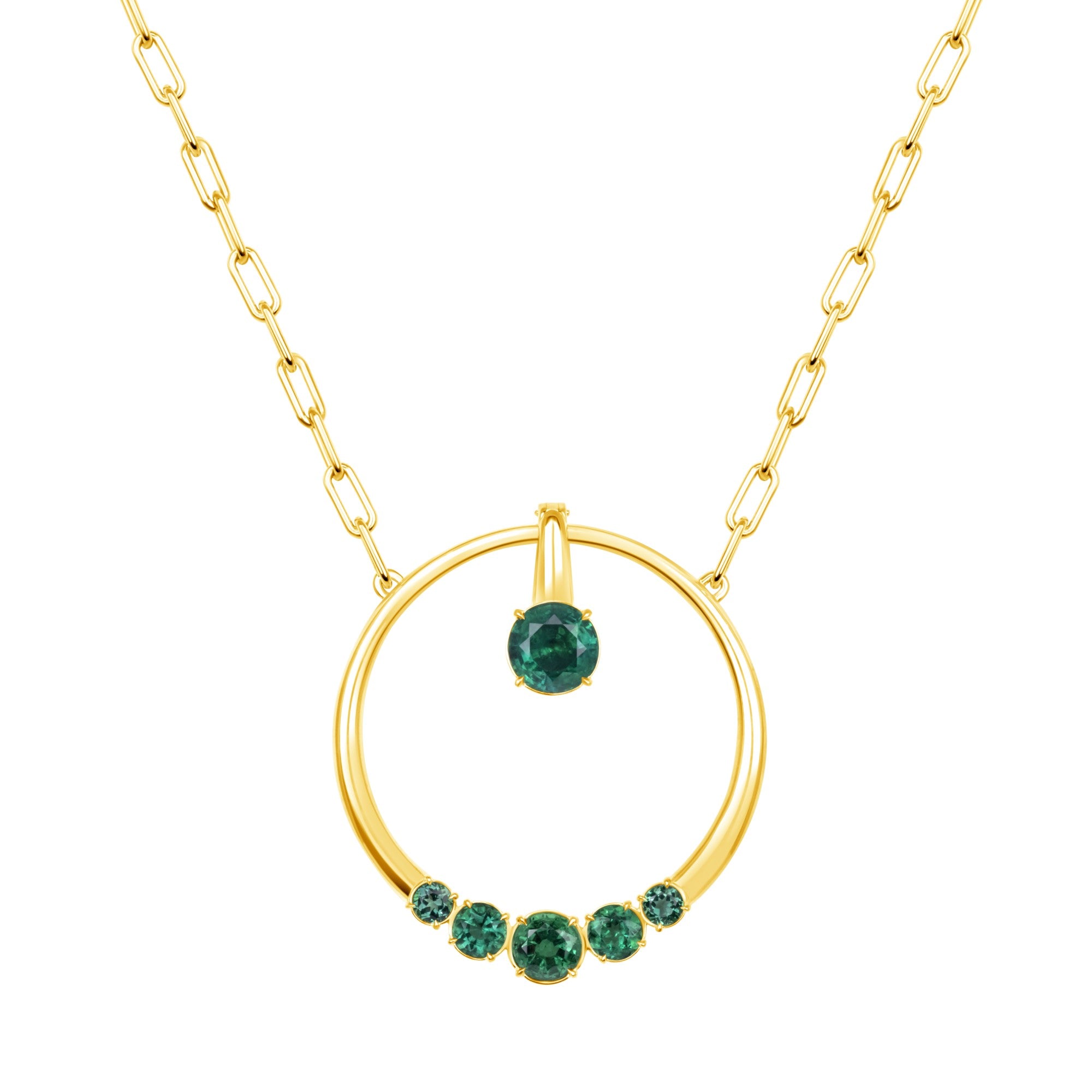 Emerald Circle Pendant Necklace in 18K Yellow Gold