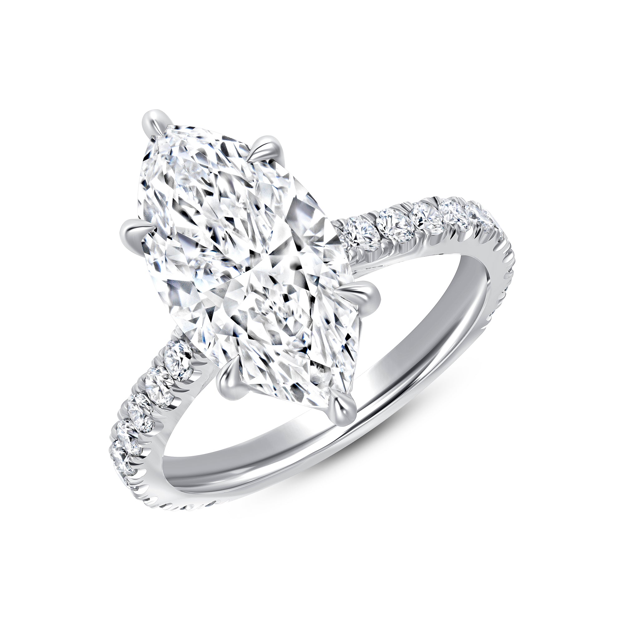 Marquise Diamond Engagement Ring with Pavé Band in Platinum