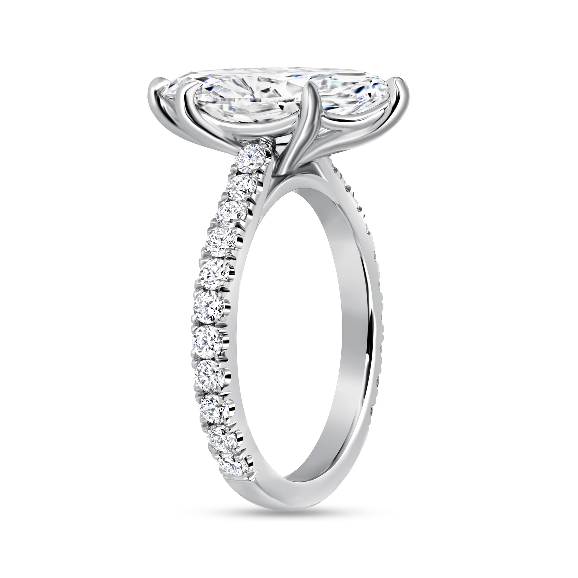 Marquise Diamond Engagement Ring with Pavé Band in Platinum