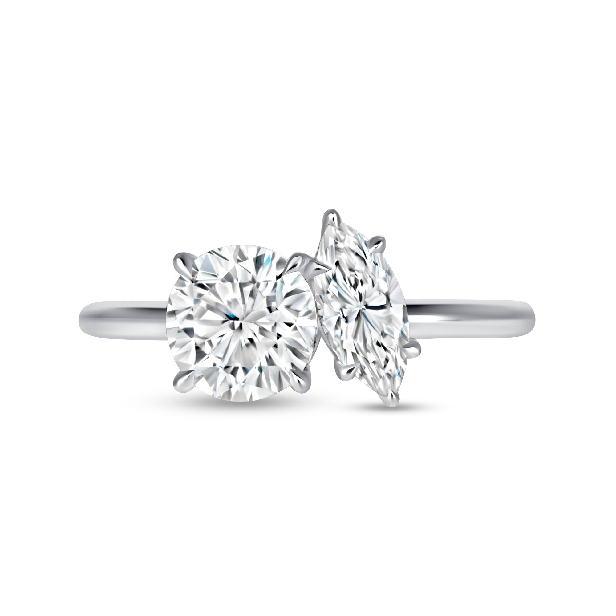 Round and Marquise Cut Diamond Toi et Moi Ring in Platinum