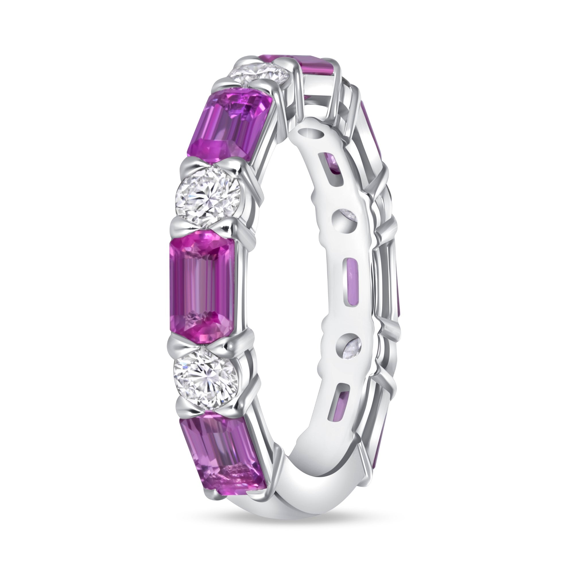 Pink Sapphire and Diamond Eternity Band in 18K White Gold