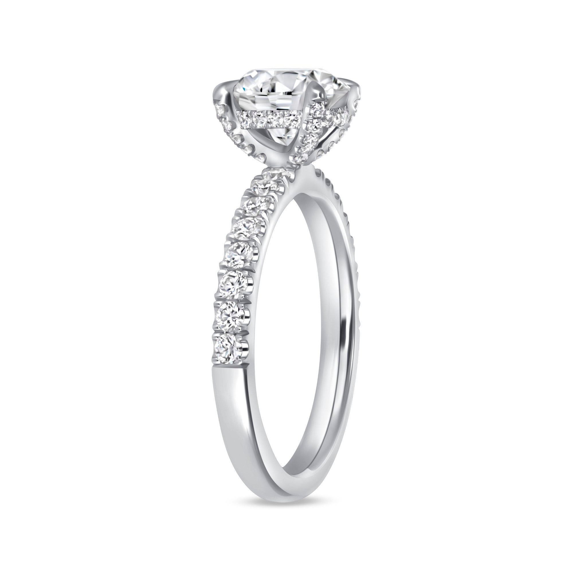 Round Cut Diamond Pavé Engagement Ring in Platinum