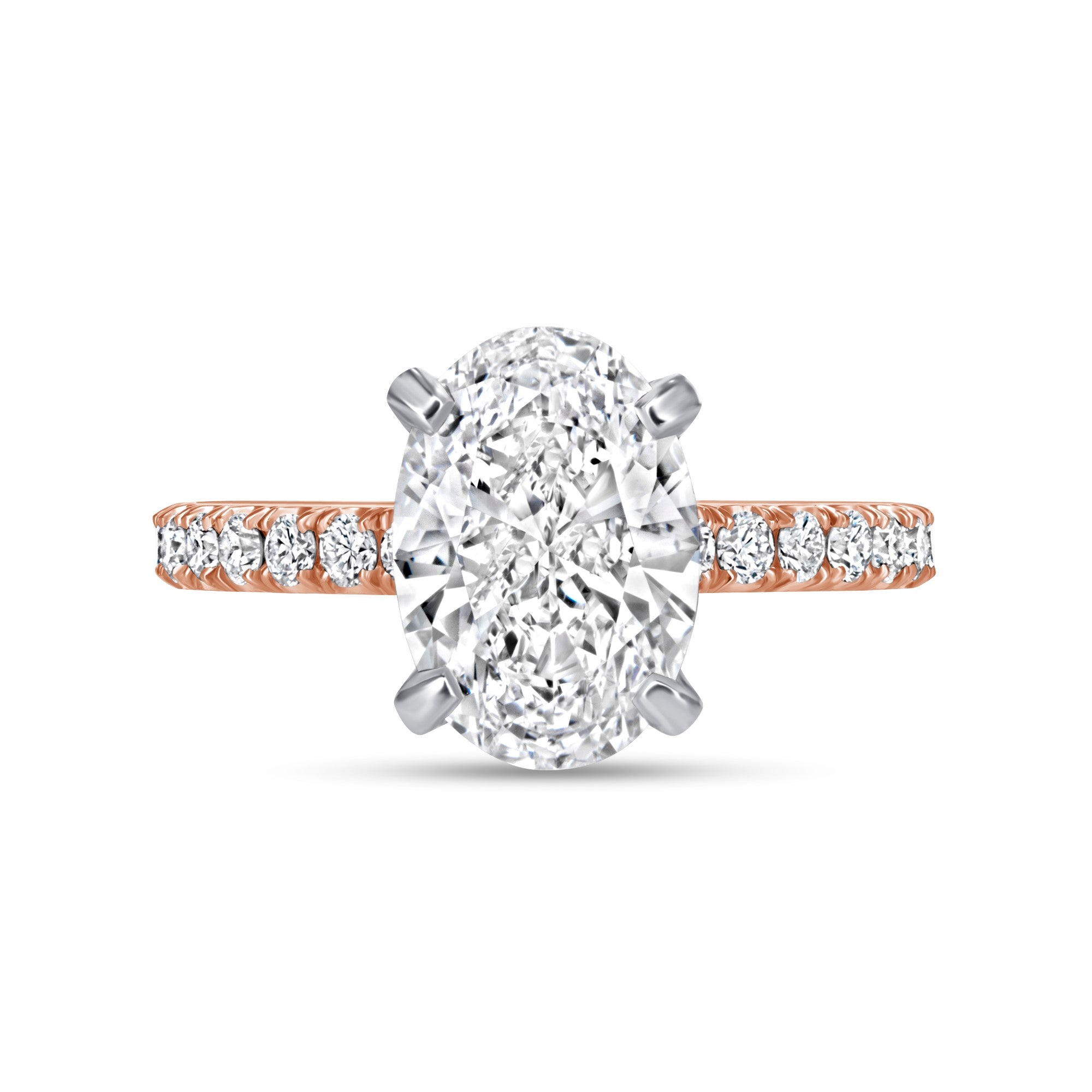 Oval Cut Diamond Pavé Engagement Ring in 18K White and Rose Gold
