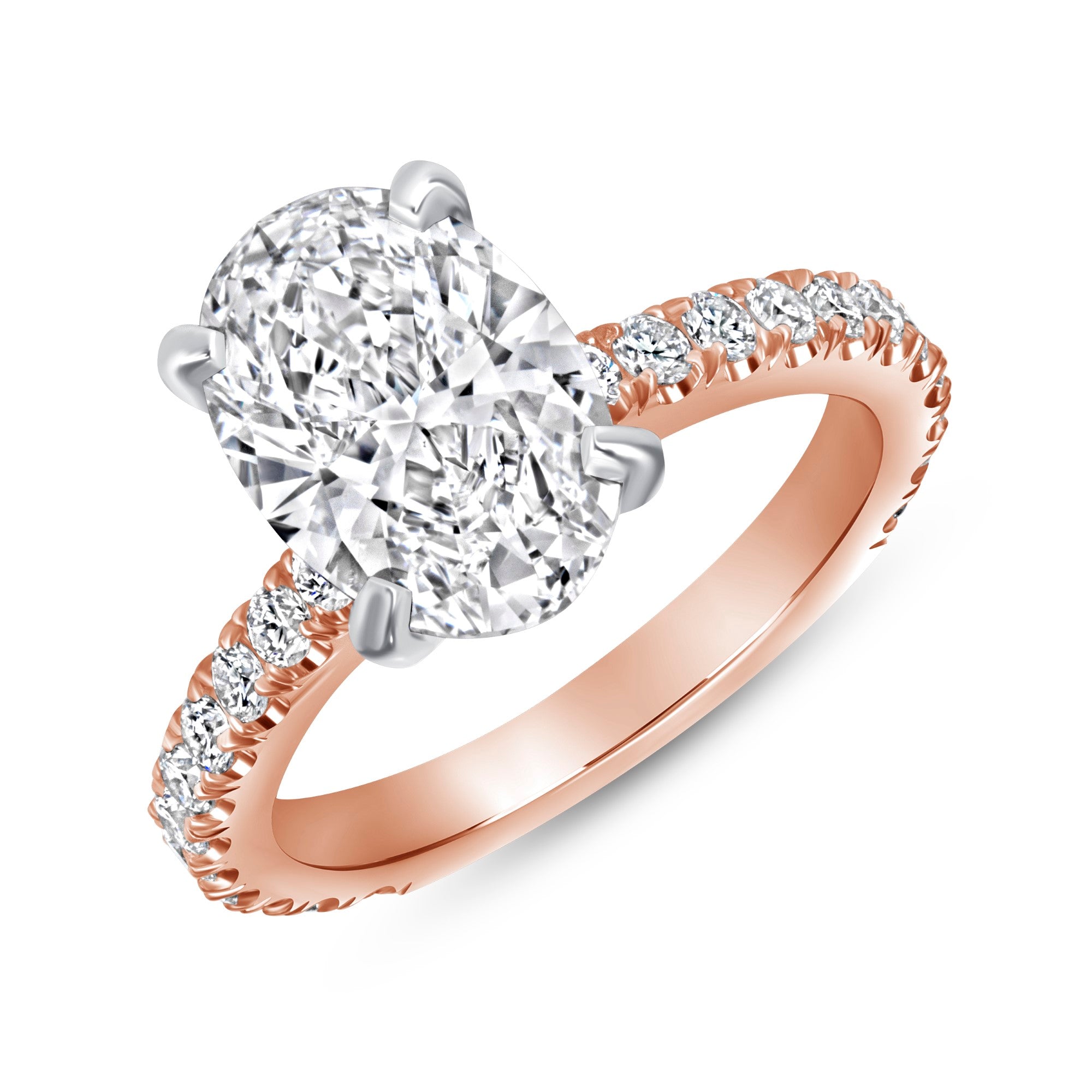 Oval Cut Diamond Pavé Engagement Ring in 18K White and Rose Gold