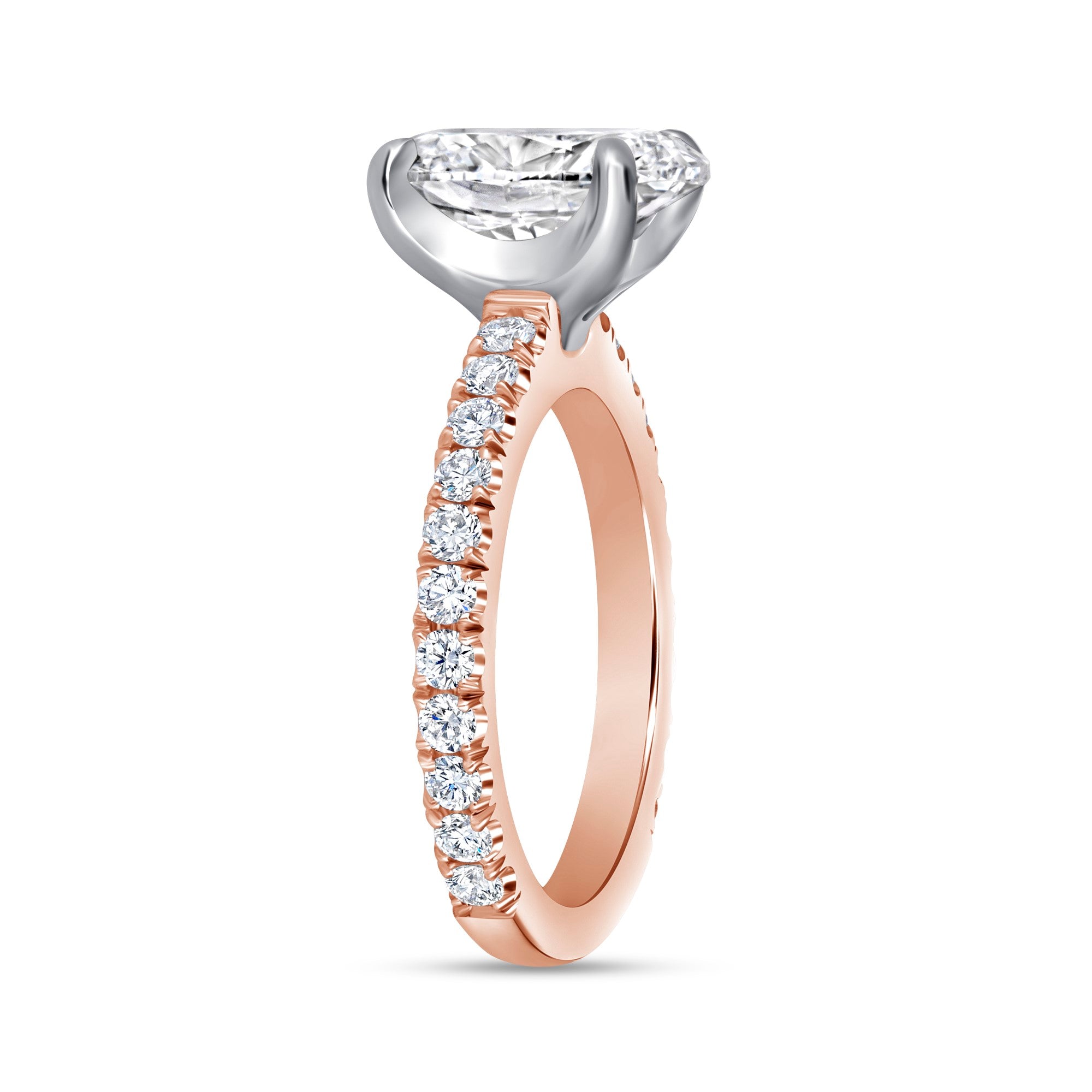 Oval Cut Diamond Pavé Engagement Ring in 18K White and Rose Gold