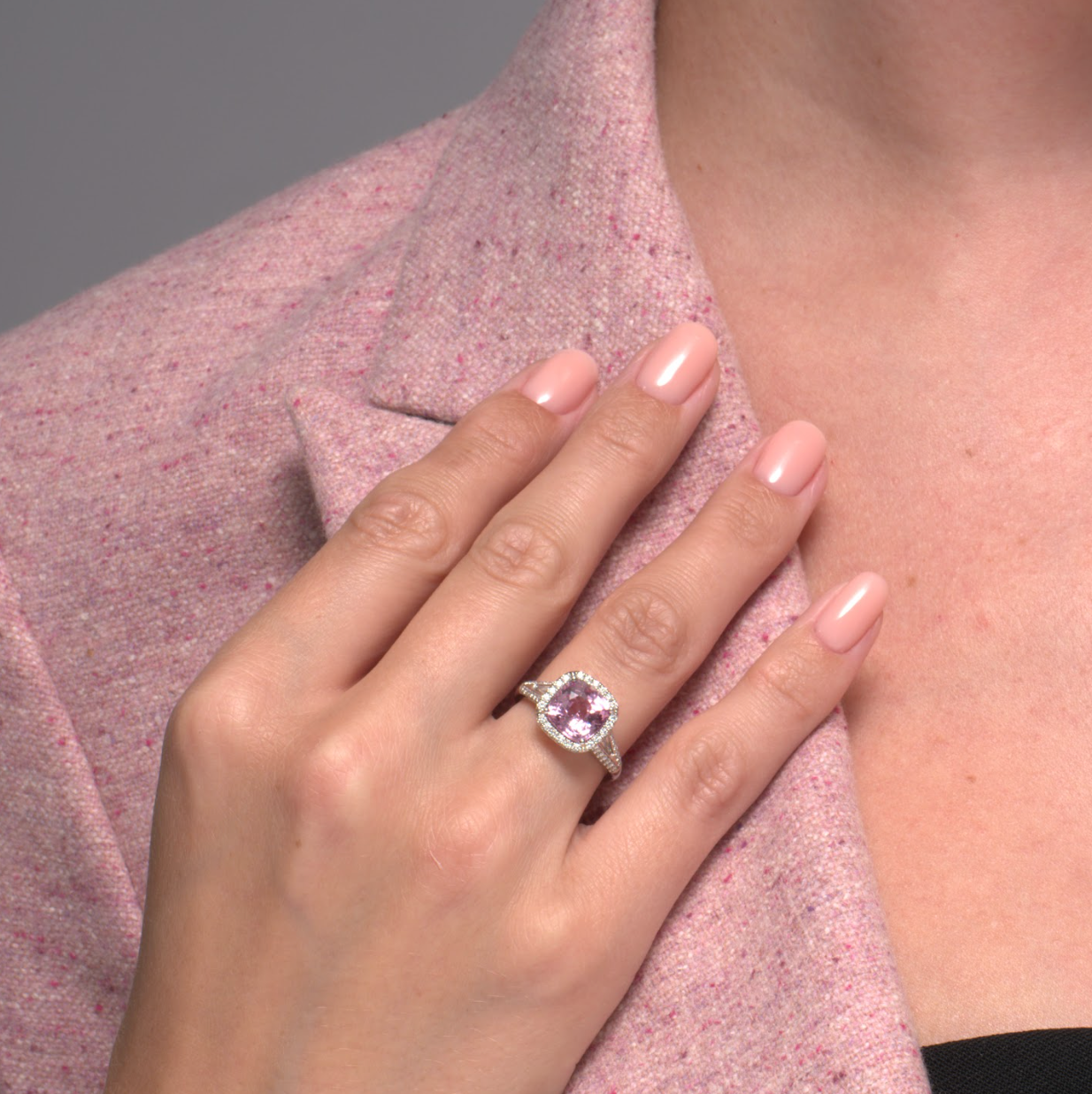 Cushion Cut Padparadscha Sapphire Diamond Halo Ring In Platinum