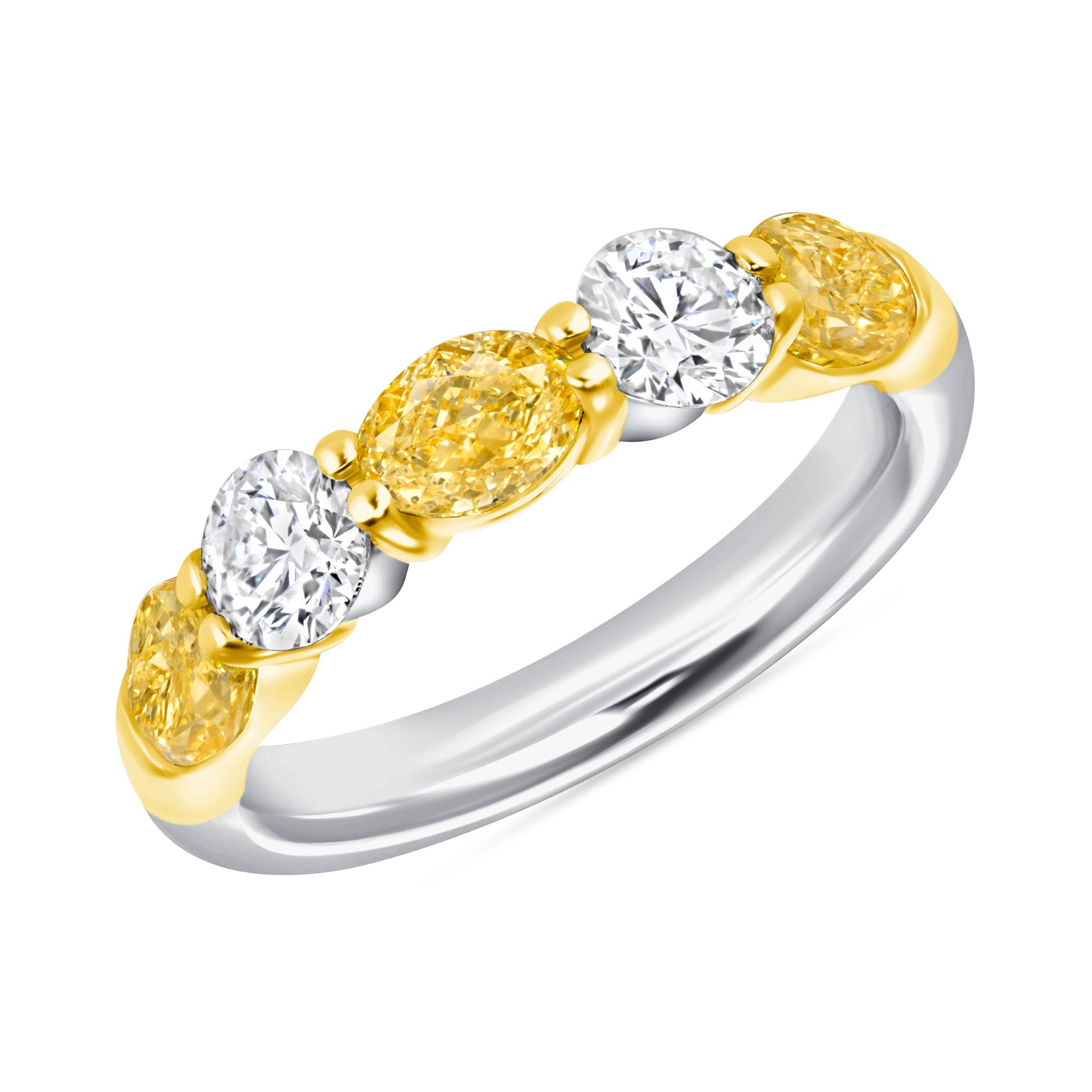 Oval Yellow and White Diamond Eternity Band in 18K Yellow Gold